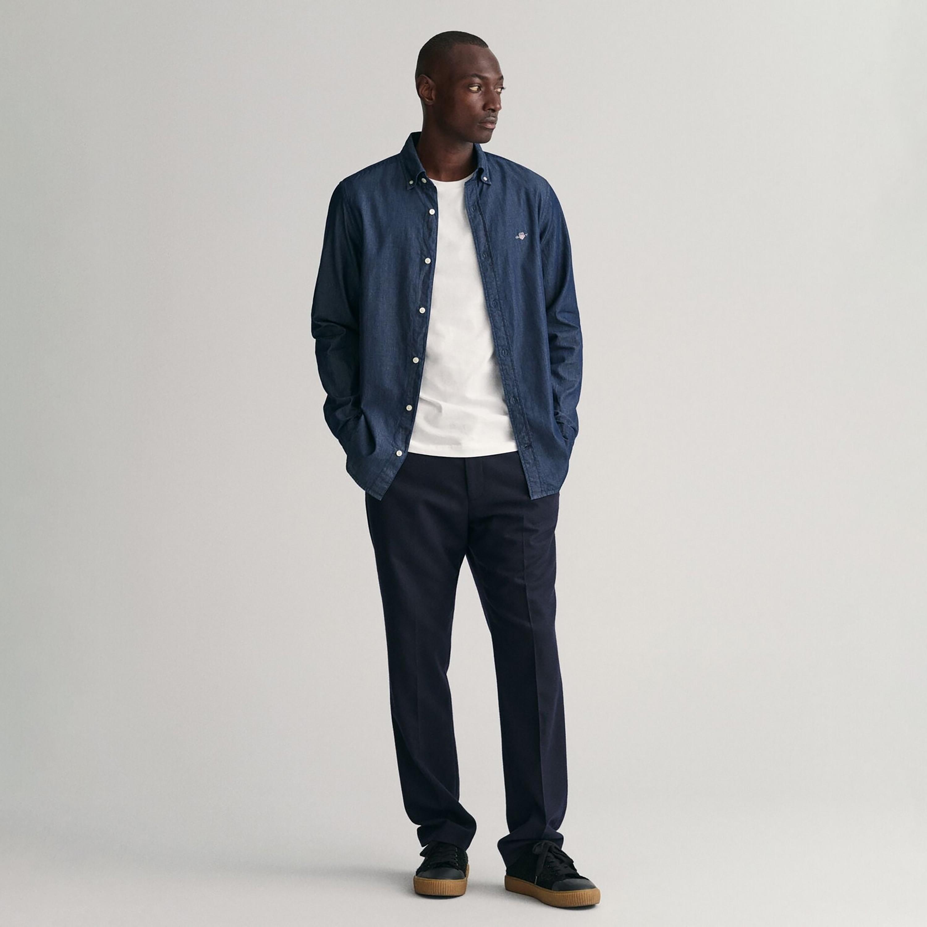 Gant Slim Fit Plain Button Down Collar Long Sleeves Men's Shirt-men-clothing-shirts-image-3