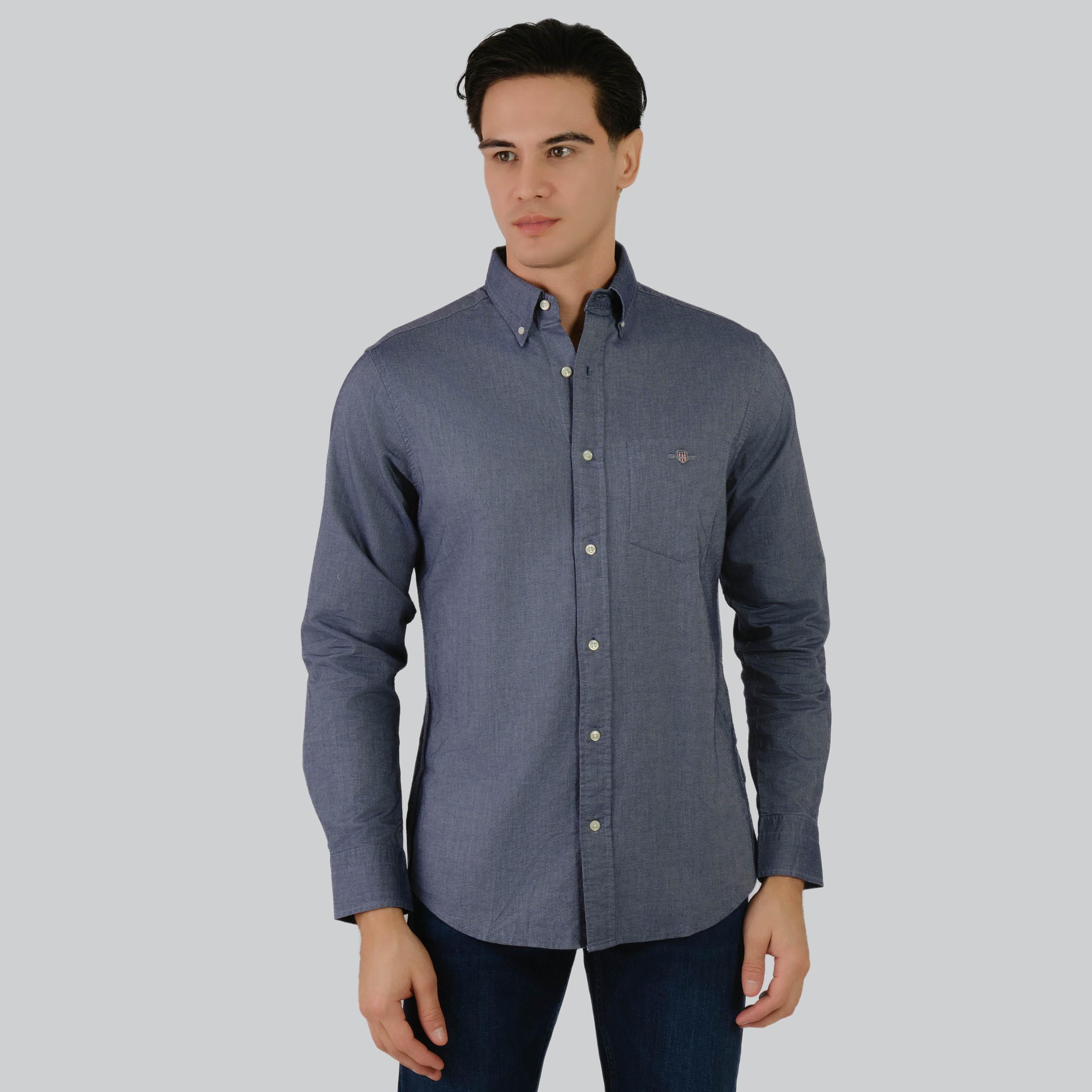 قميص الرجال بأكمام طويلة من نوع Gant العادي العادي بياقة طويلة وأكمام طويلة-men-clothing-shirts-image-1