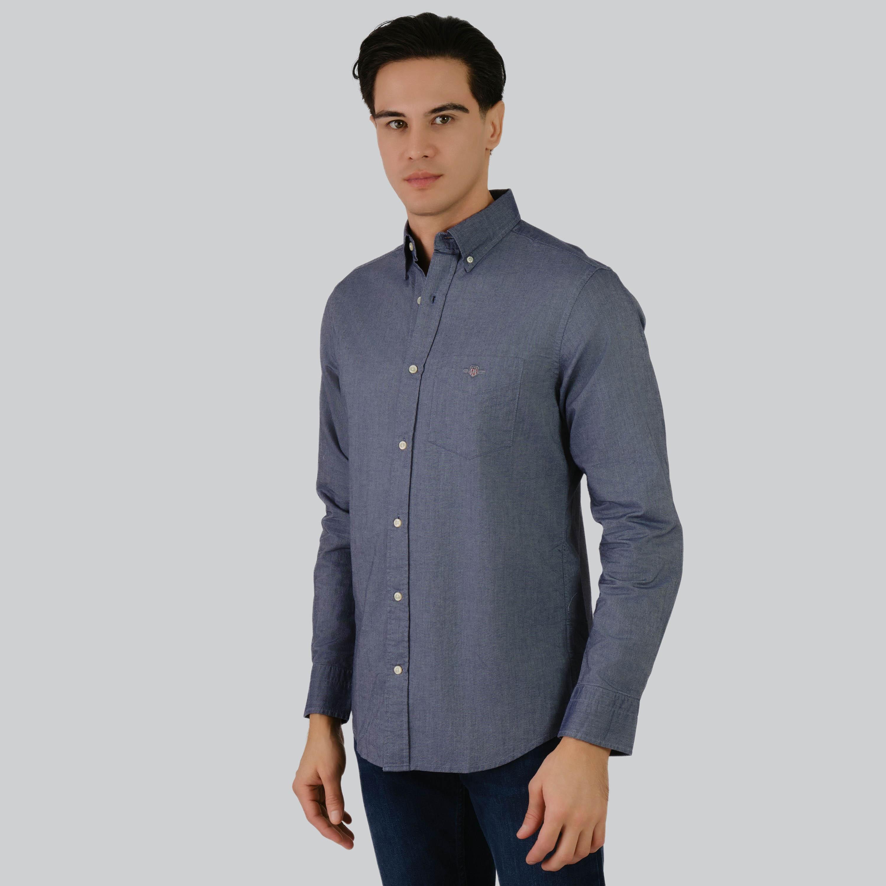 قميص الرجال بأكمام طويلة من نوع Gant العادي العادي بياقة طويلة وأكمام طويلة-men-clothing-shirts-image-4