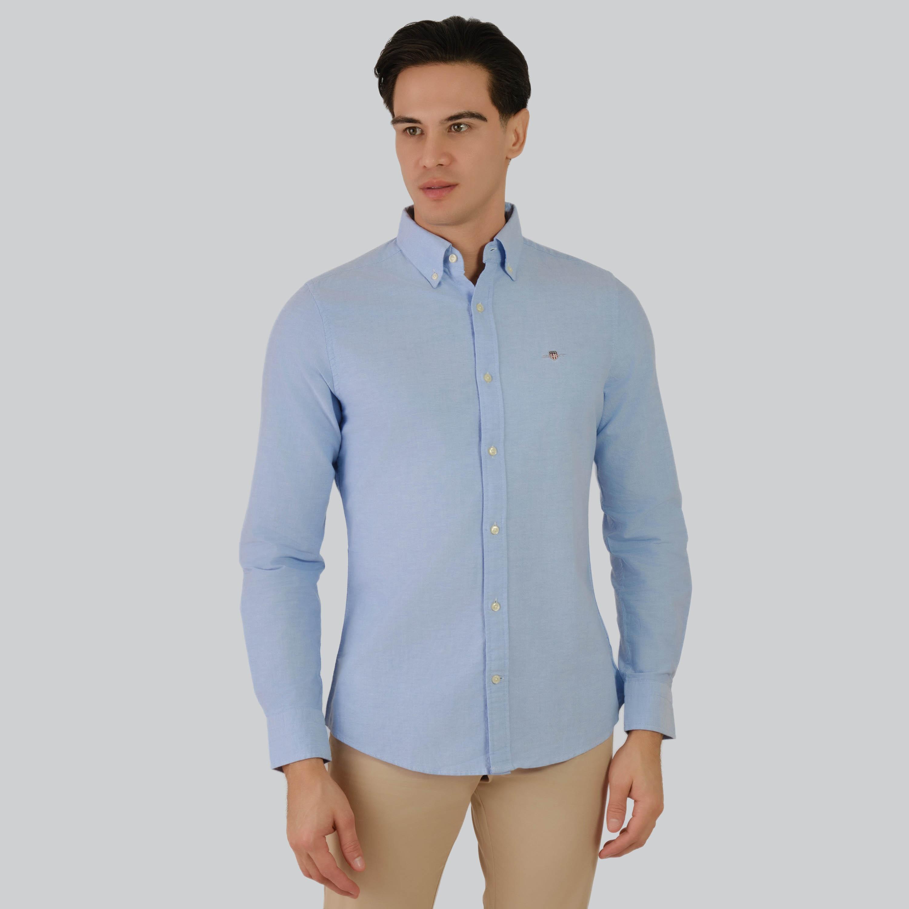 Gant Slim Fit Plain Button-Down Collar Long Sleeves Men's Shirt-men-clothing-shirts-image-5