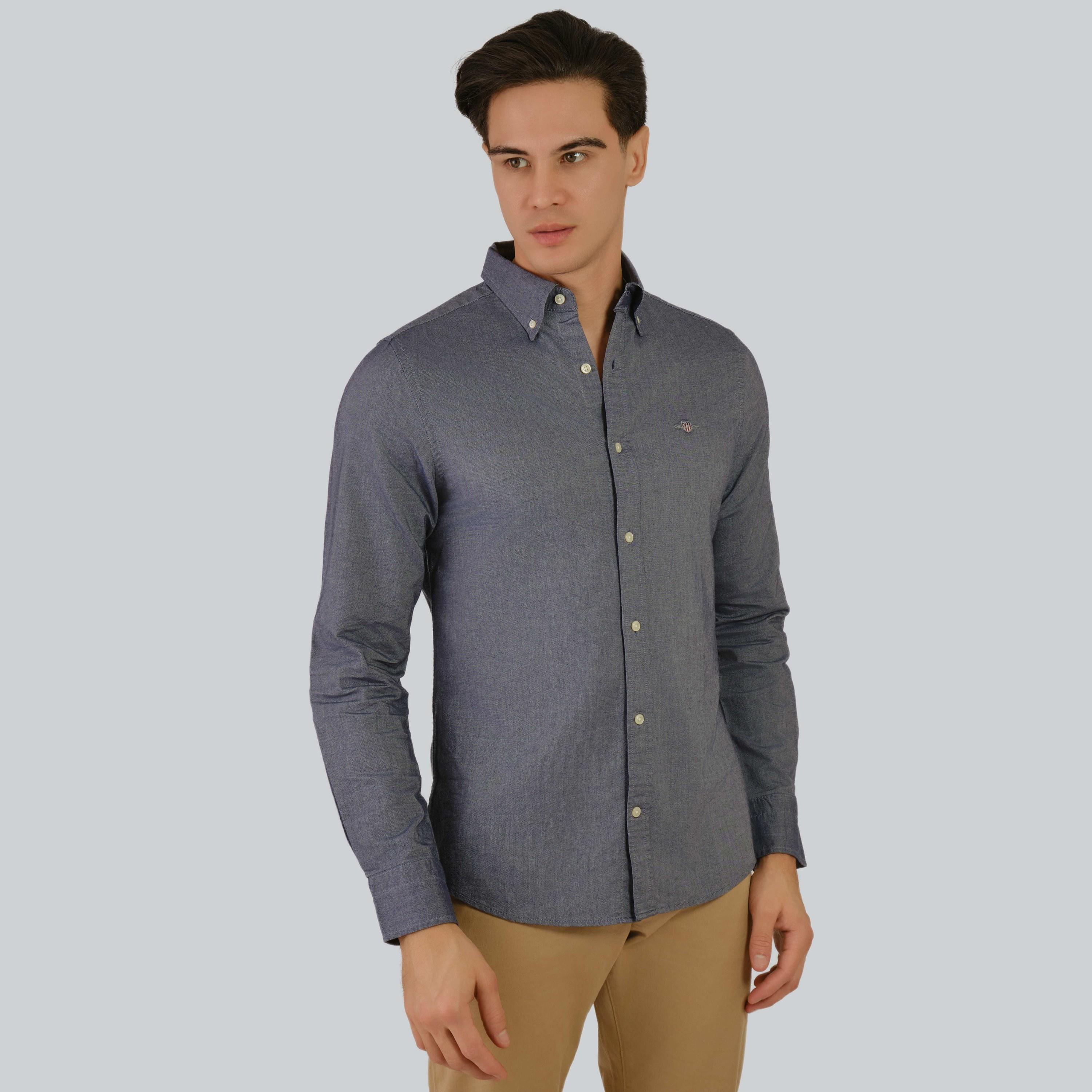 Gant Slim Fit Plain Button-Down Collar Long Sleeves Men's Shirt-men-clothing-shirts-image-1
