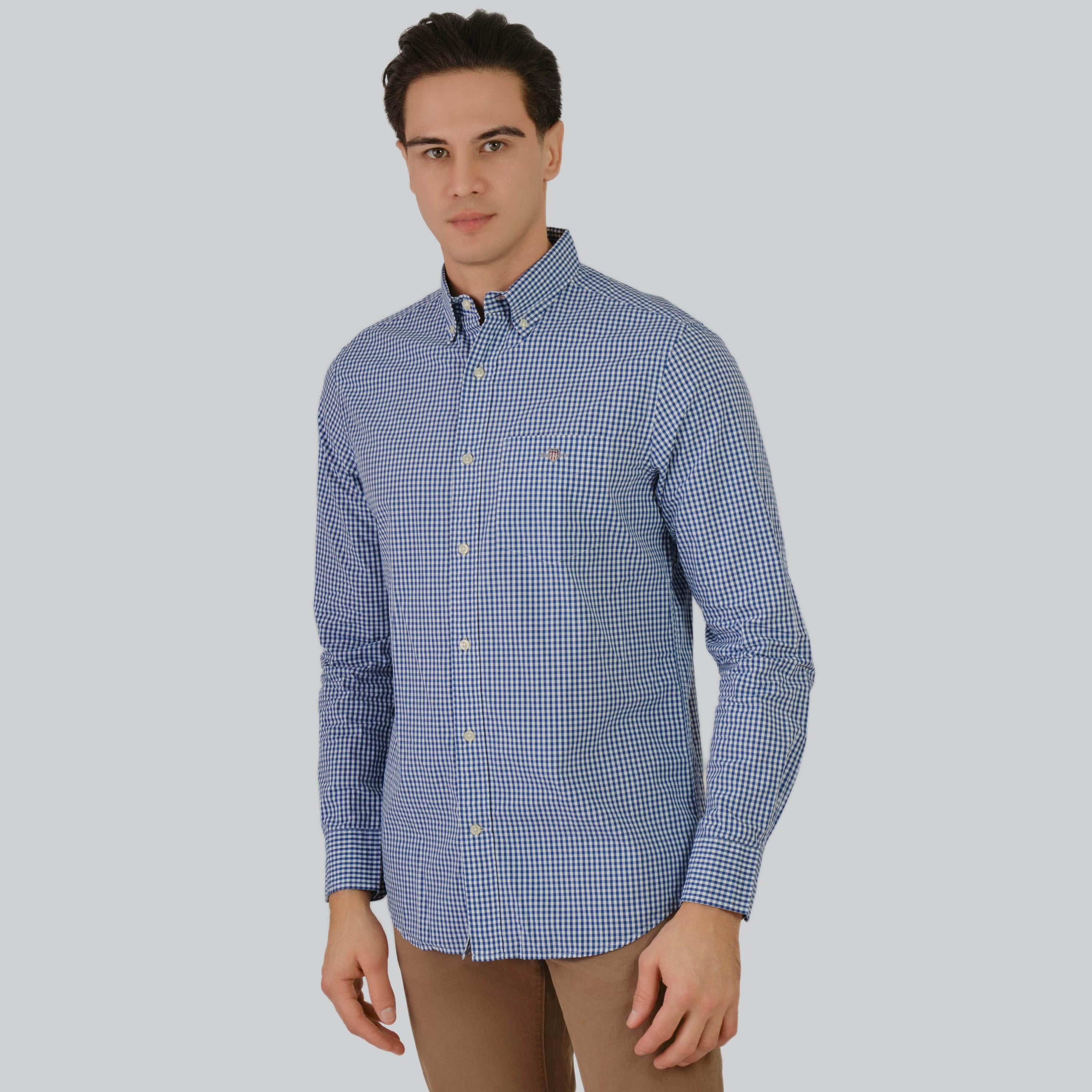 Gant Regular Fit Checked Button-Down Collar Long Sleeves Men's Shirt-men-clothing-shirts-image-4
