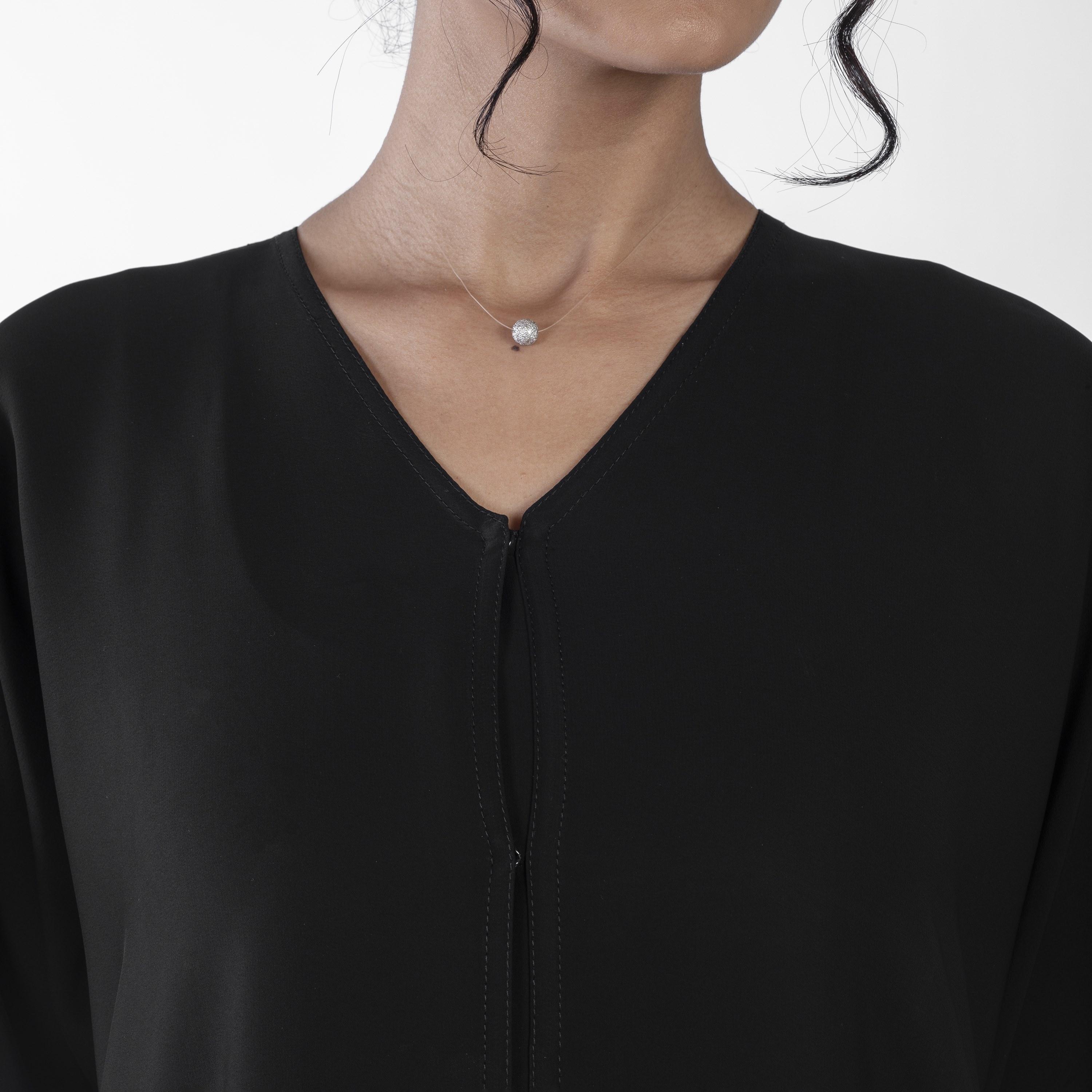 Ramshaa Plain V-Neck Abaya with Snap Button Closure-women-arabicclothing-abayas-image-3