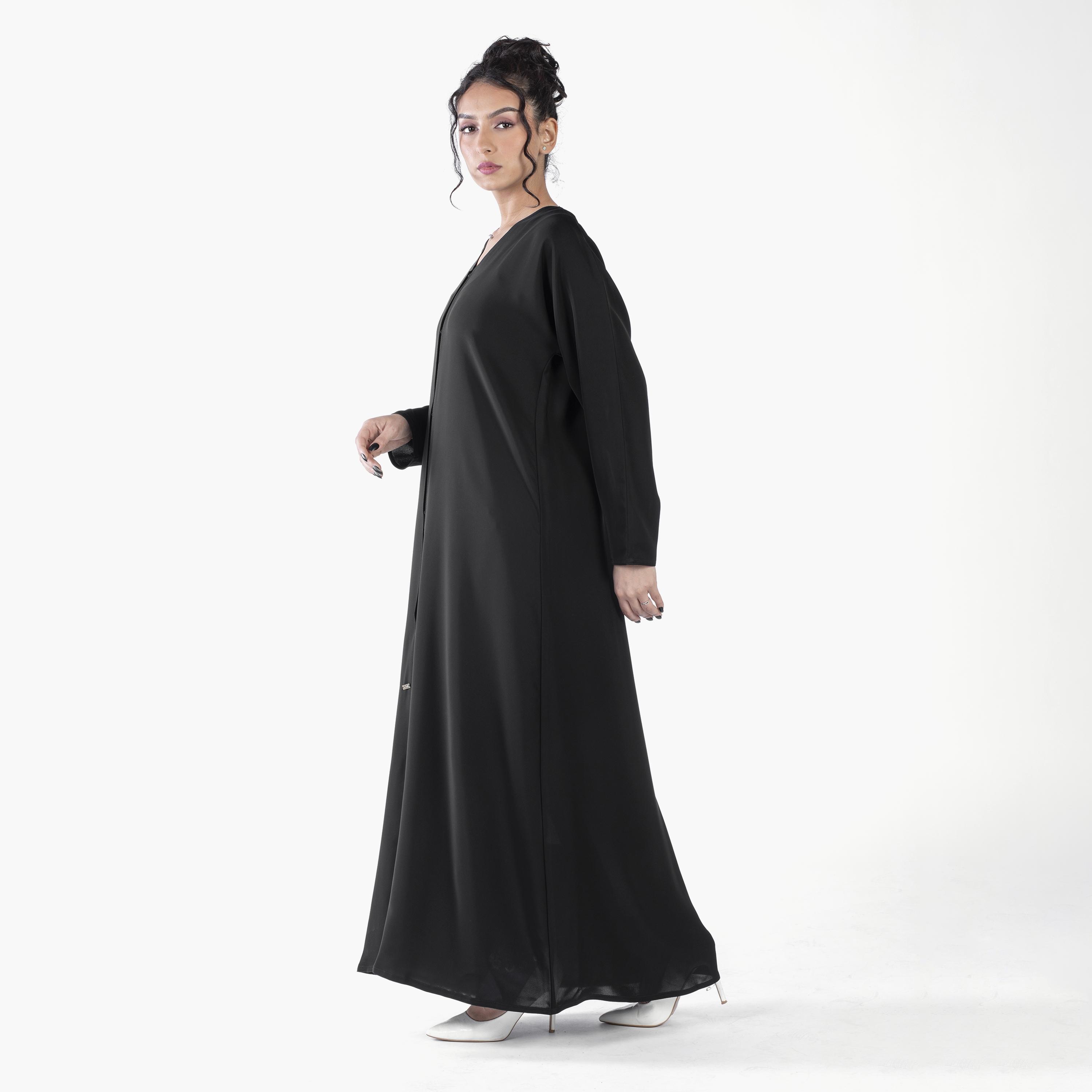Ramshaa Plain V-Neck Abaya with Snap Button Closure-women-arabicclothing-abayas-image-4