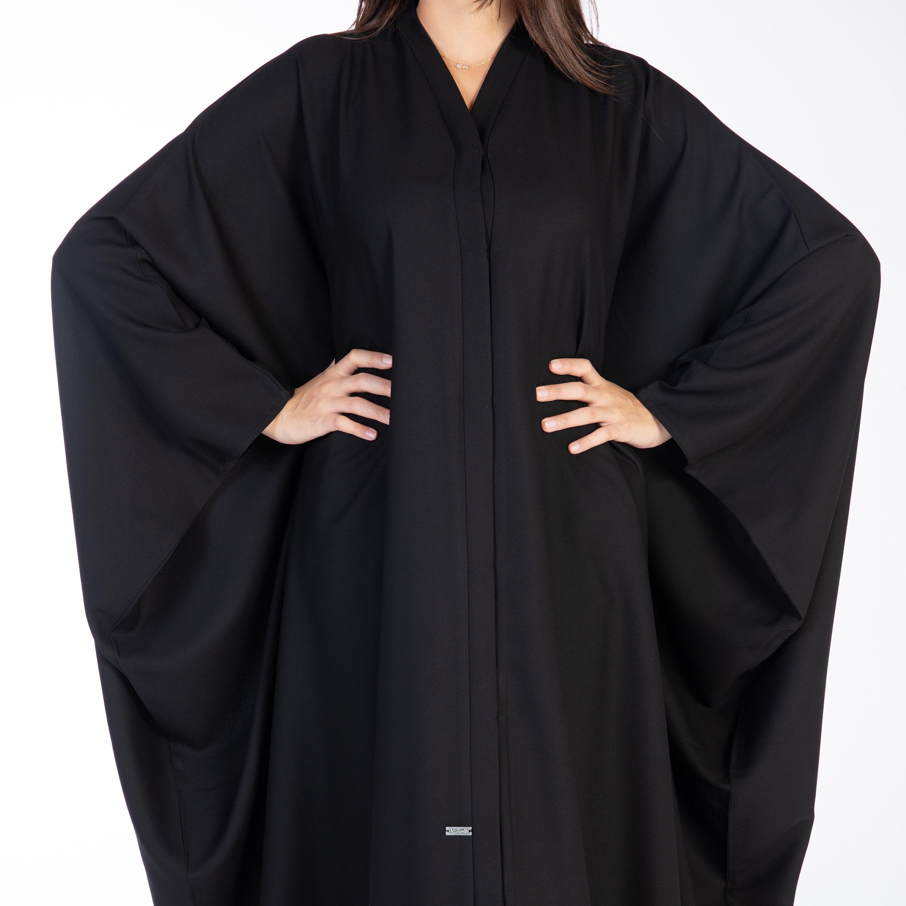 Ramshaa Plain Bisht Abaya with Snap Button Closure-women-arabicclothing-abayas-image-3