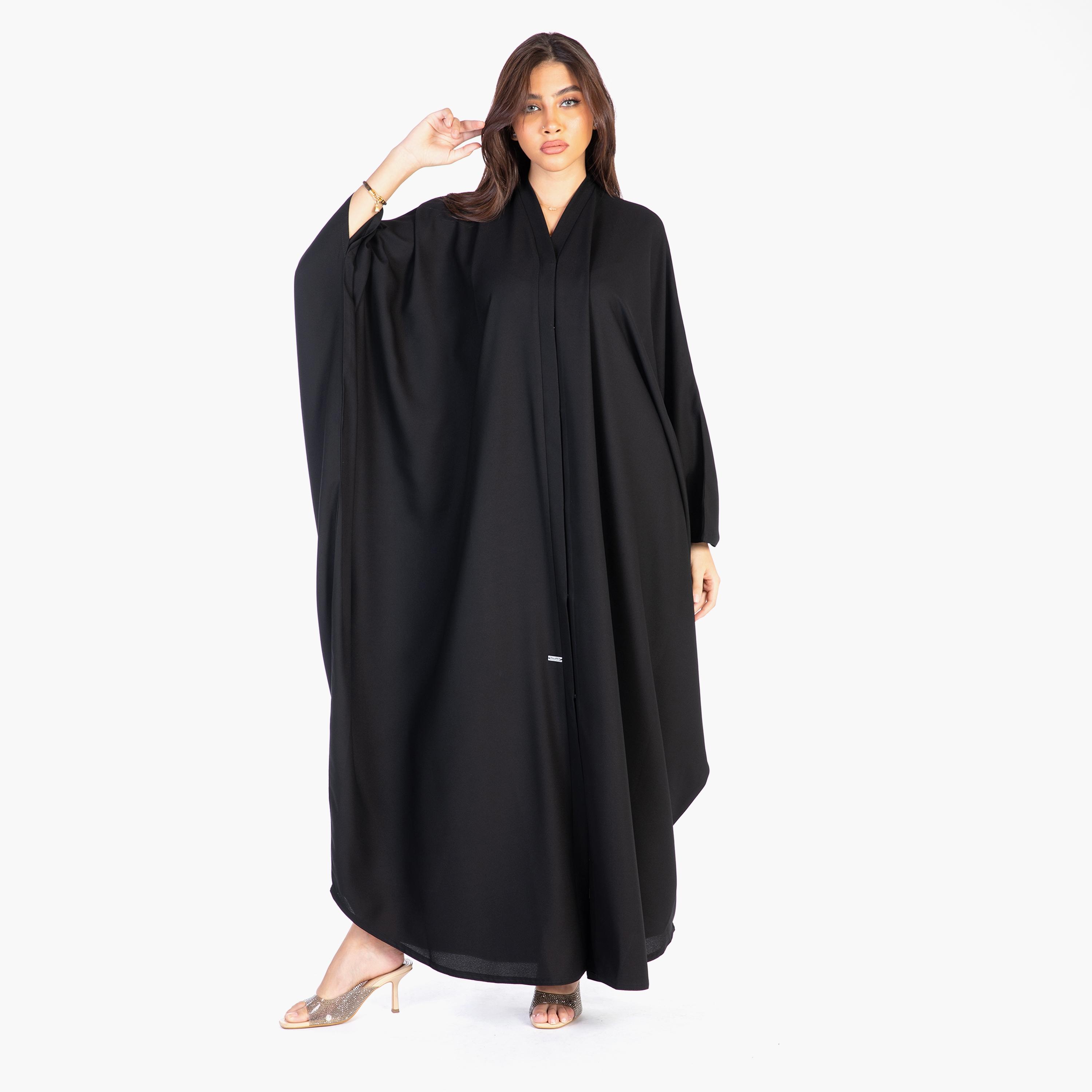 Ramshaa Plain Bisht Abaya with Snap Button Closure-women-arabicclothing-abayas-image-4