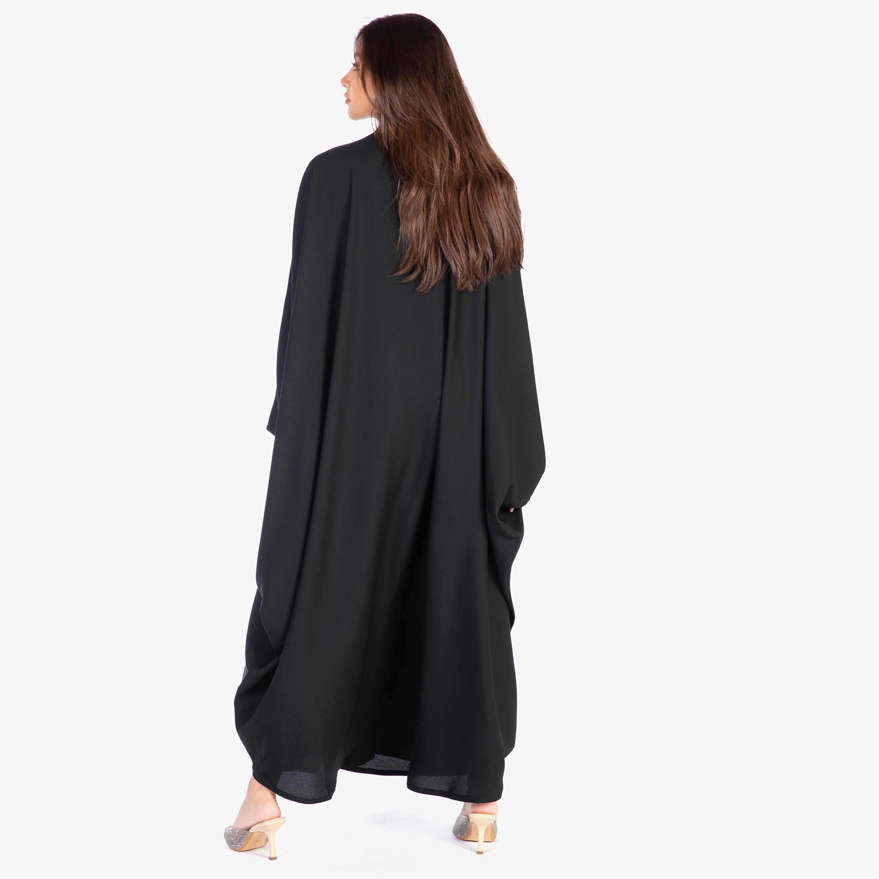 Ramshaa Plain Bisht Abaya with Snap Button Closure-women-arabicclothing-abayas-image-5