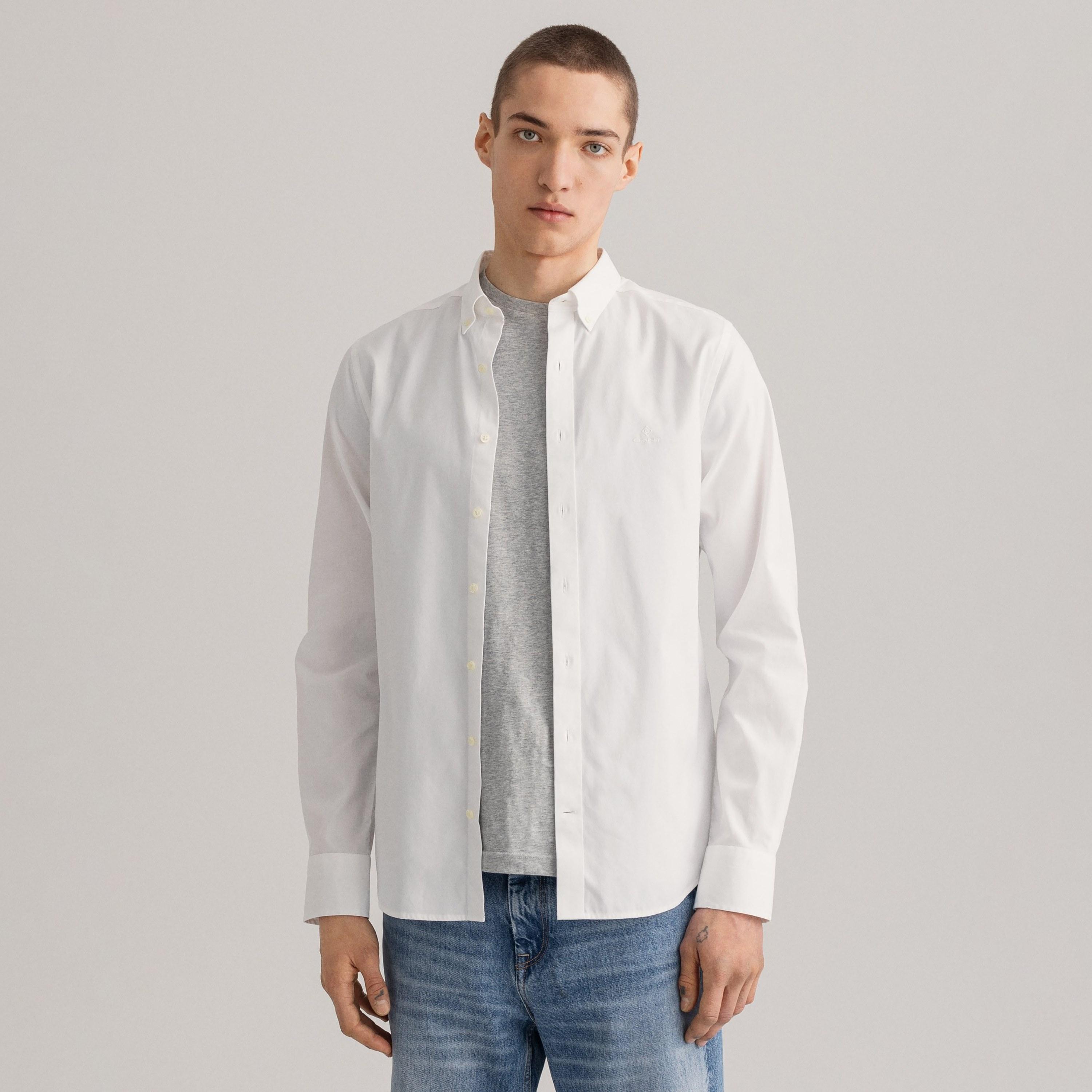 Gant Slim Fit Plain Button-Down Collar Long Sleeves Men's Shirt-men-clothing-shirts-image-1
