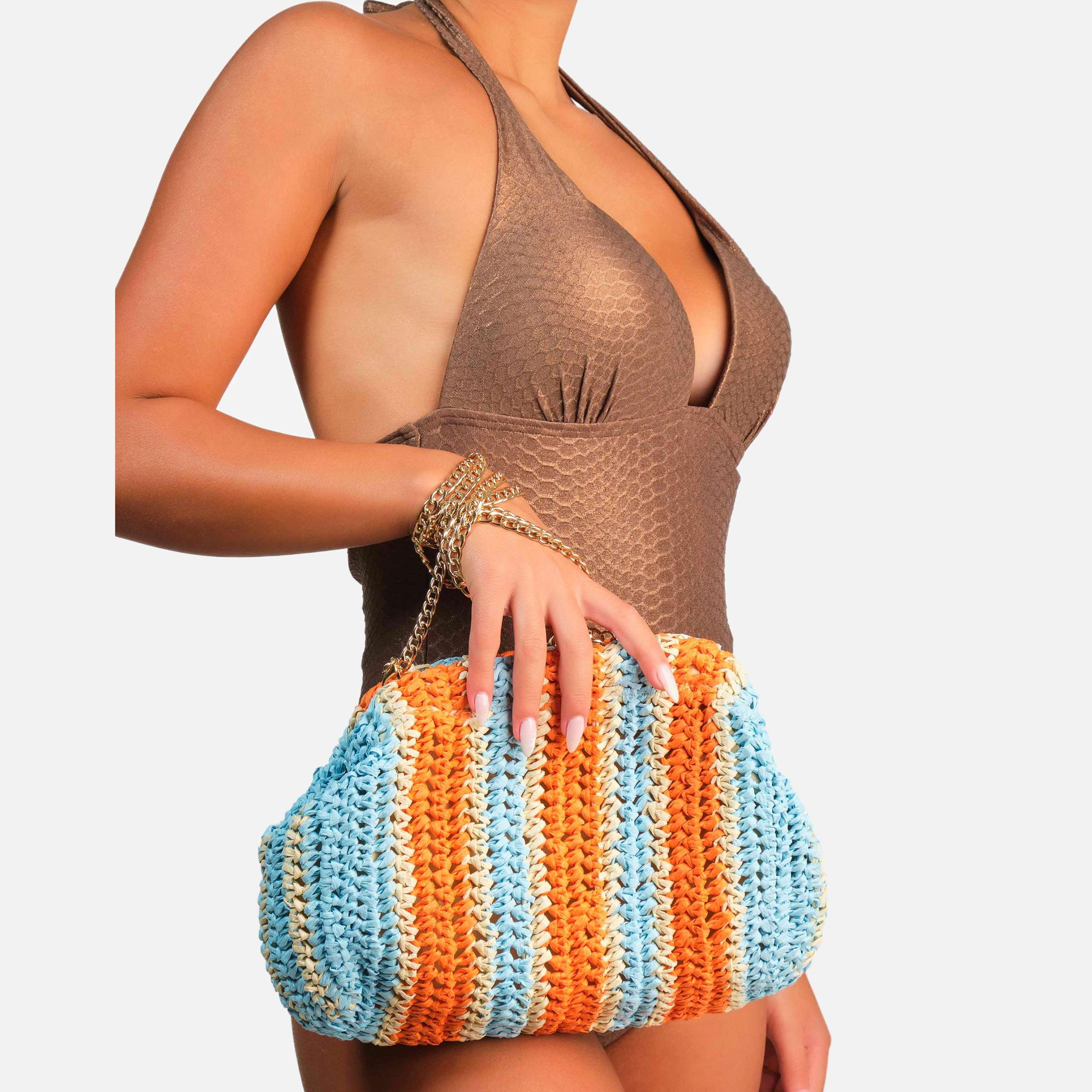 Isla & Evie Crochet Style Woven Beach Bag with Chain Strap-women-bagsandwallets-handbags-image-1
