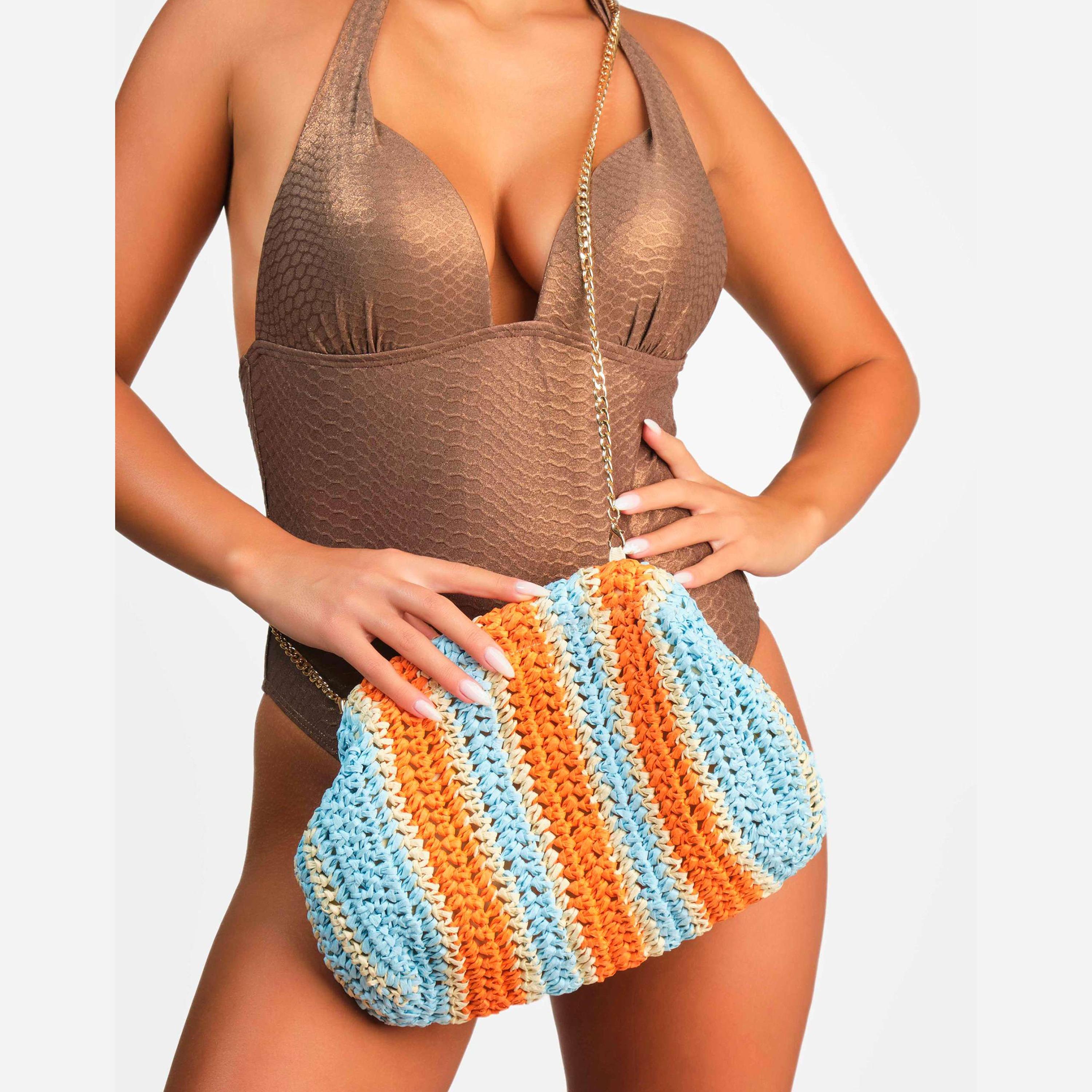 Isla & Evie Crochet Style Woven Beach Bag with Chain Strap-women-bagsandwallets-handbags-image-2