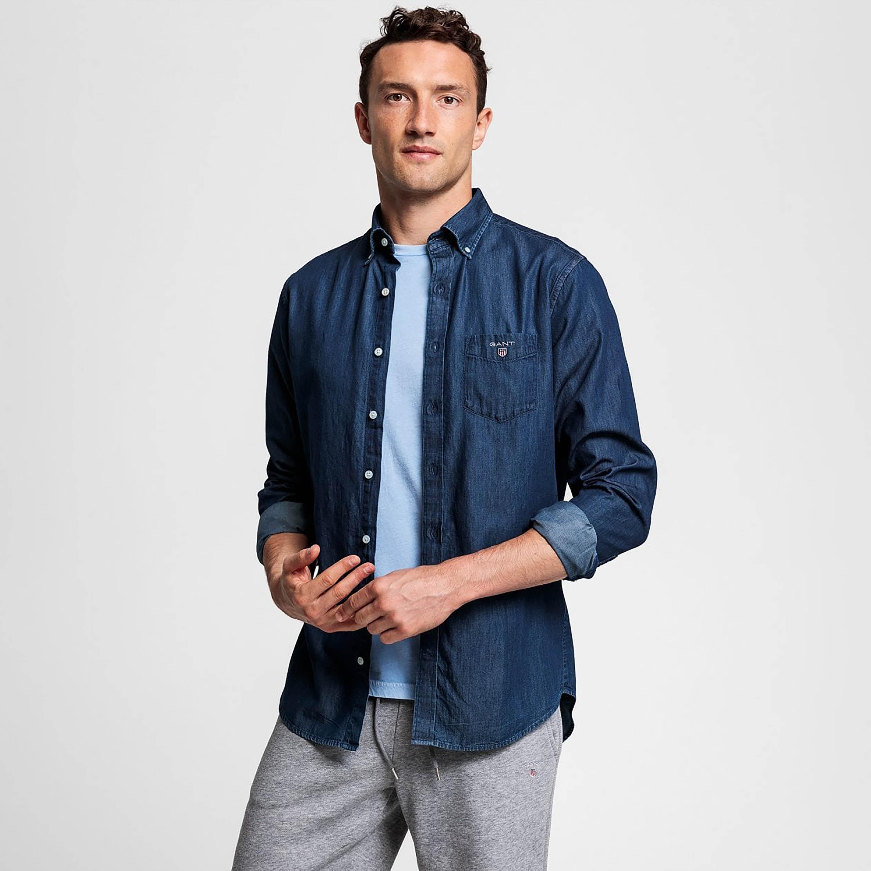Gant Regular Fit Plain Button-Down Collar Long Sleeves Men's Shirt-men-clothing-shirts-image-1