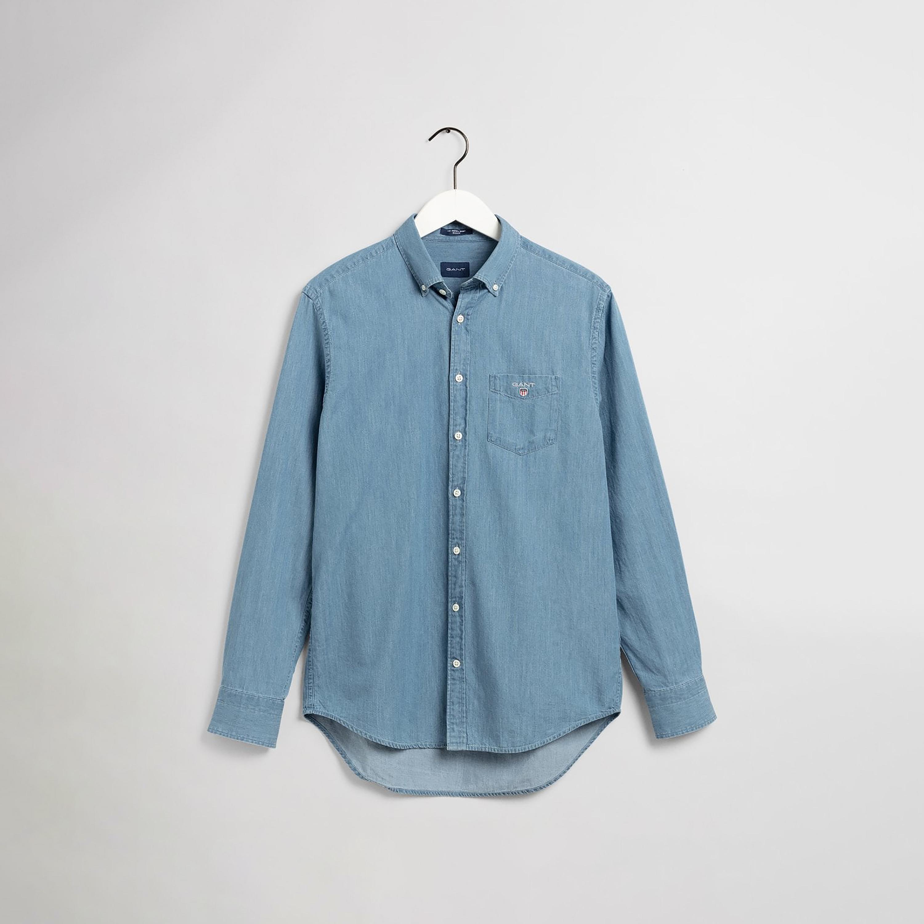 Gant Plain Regular Fit Long Sleeves Denim Button-Down Collar Men's Shirt-men-clothing-shirts-image-2