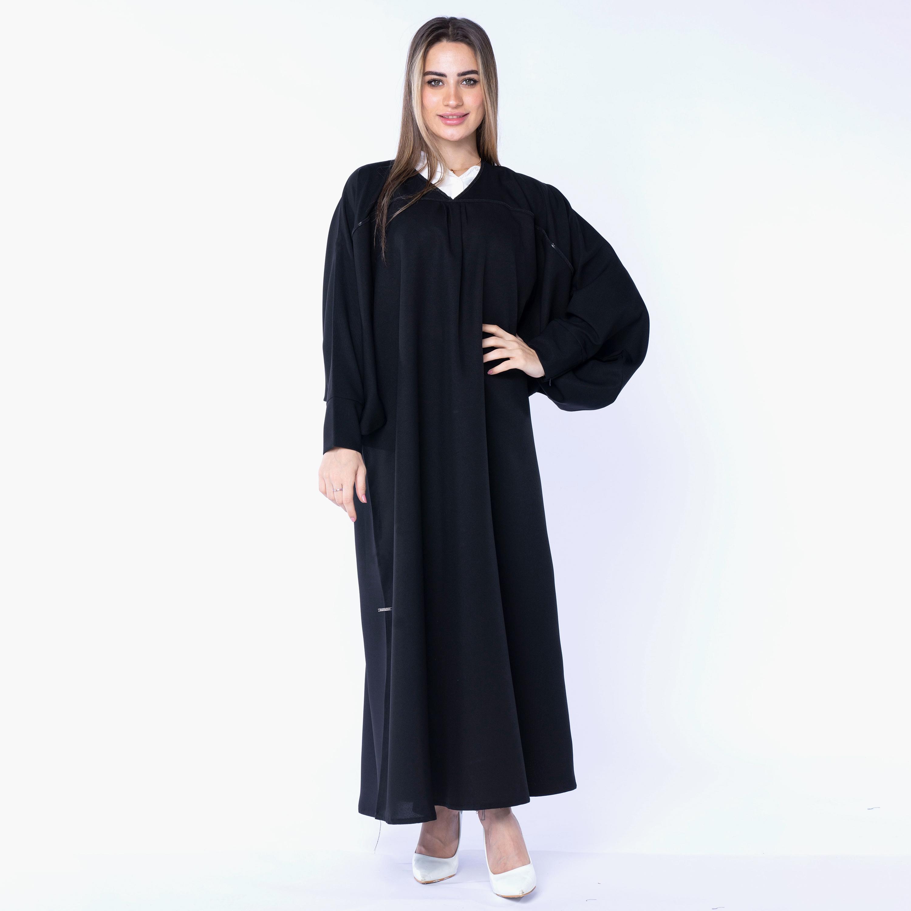 Ramshaa Plain V-Neck Abaya with Embroidery Detail-women-arabicclothing-abayas-image-1