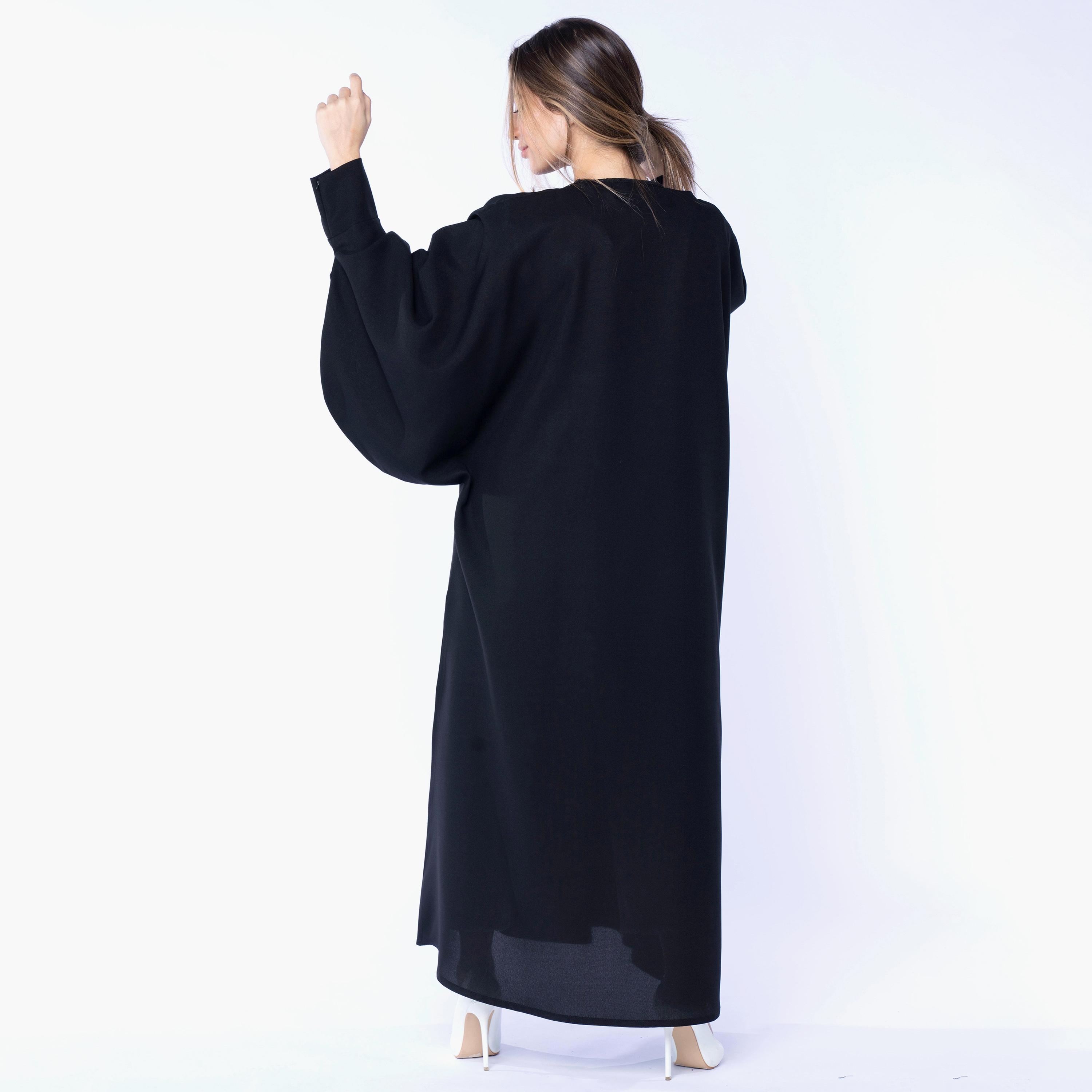Ramshaa Plain V-Neck Abaya with Embroidery Detail-women-arabicclothing-abayas-image-4