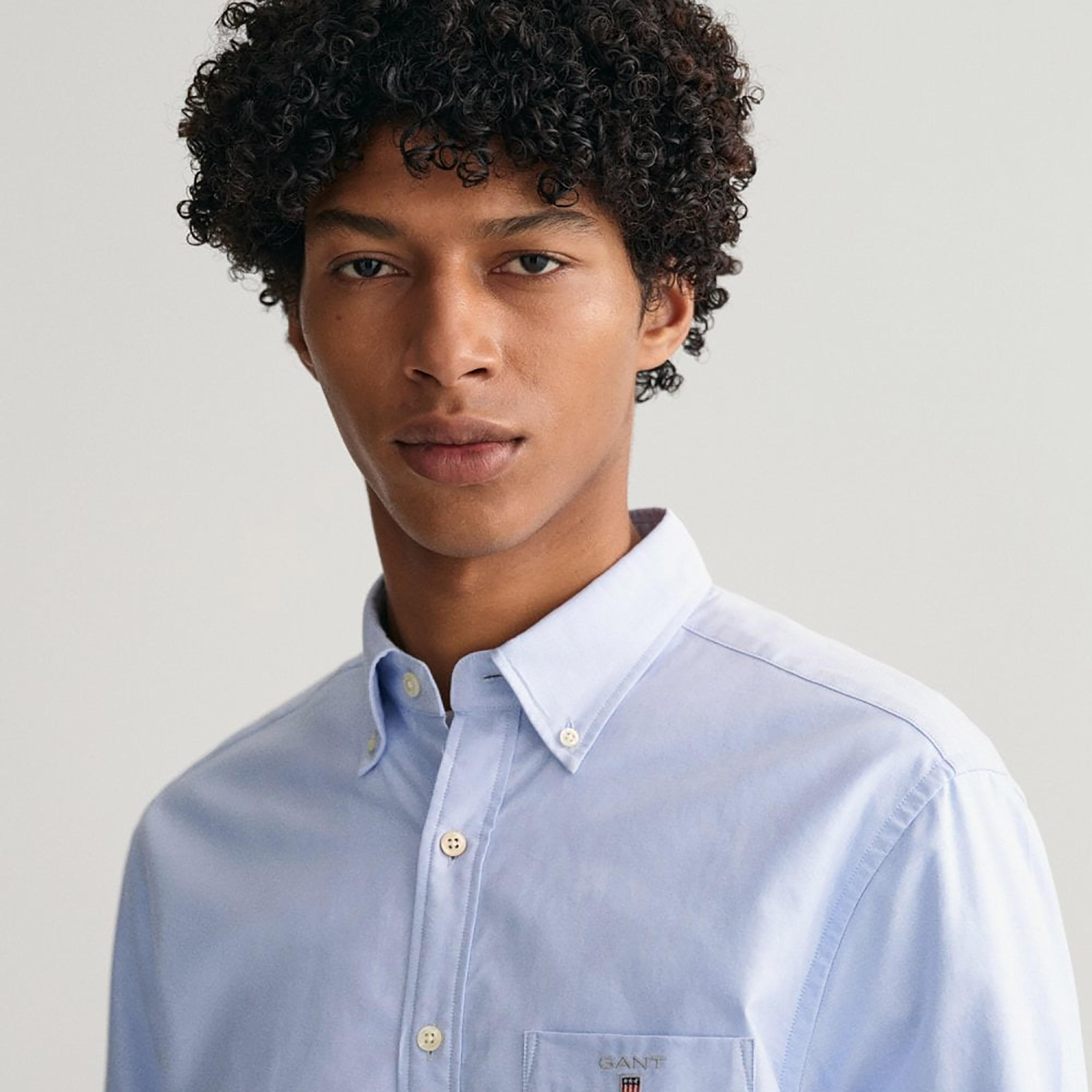 قميص من جانت لوجو التفاصيل مزين بأزرار سفلية وأكمام طويلة وجيب رقعة-men-clothing-shirts-image-2