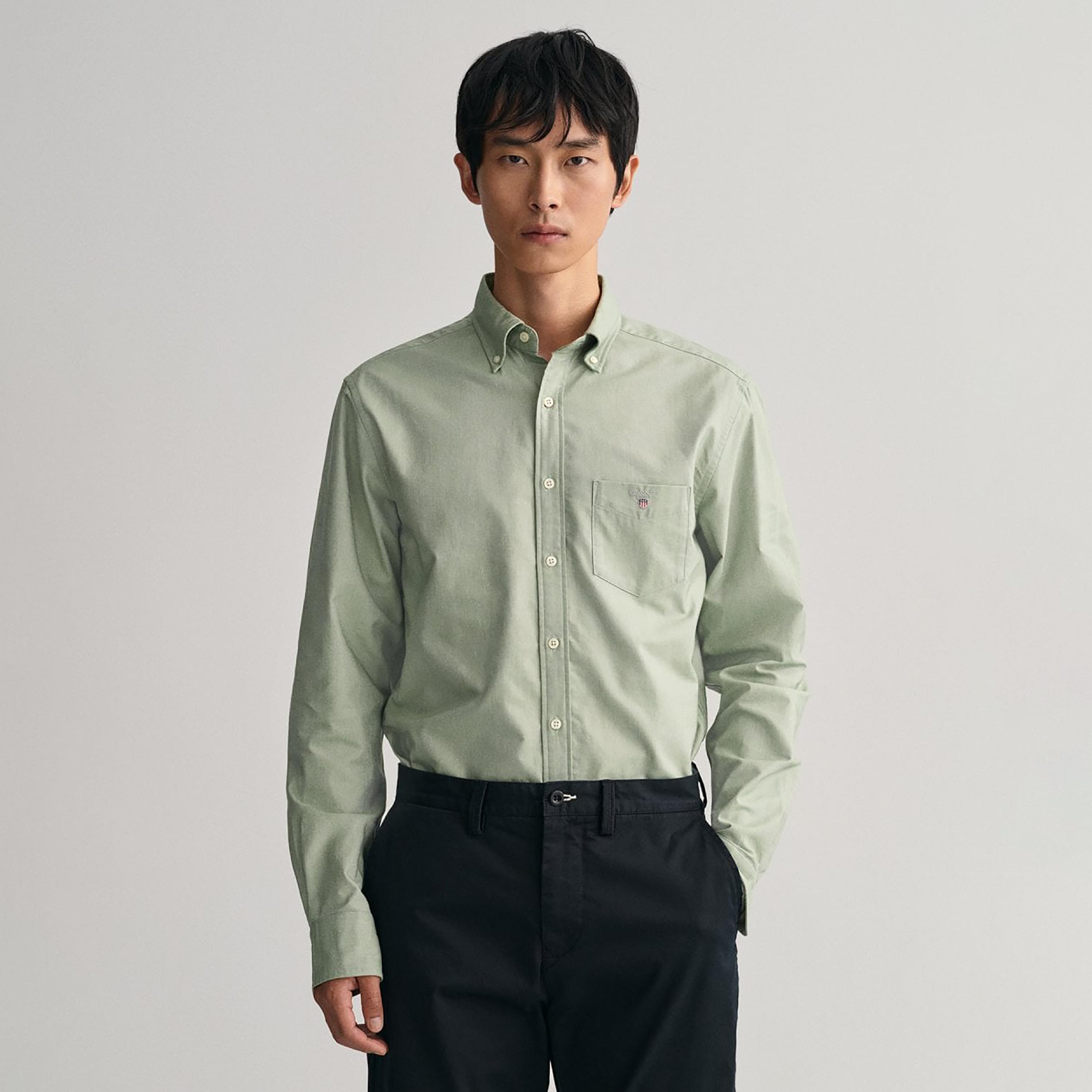 Gant Logo Detail Button Down Collar Long Sleeves Shirt with Patch Pocket-men-clothing-shirts-image-1