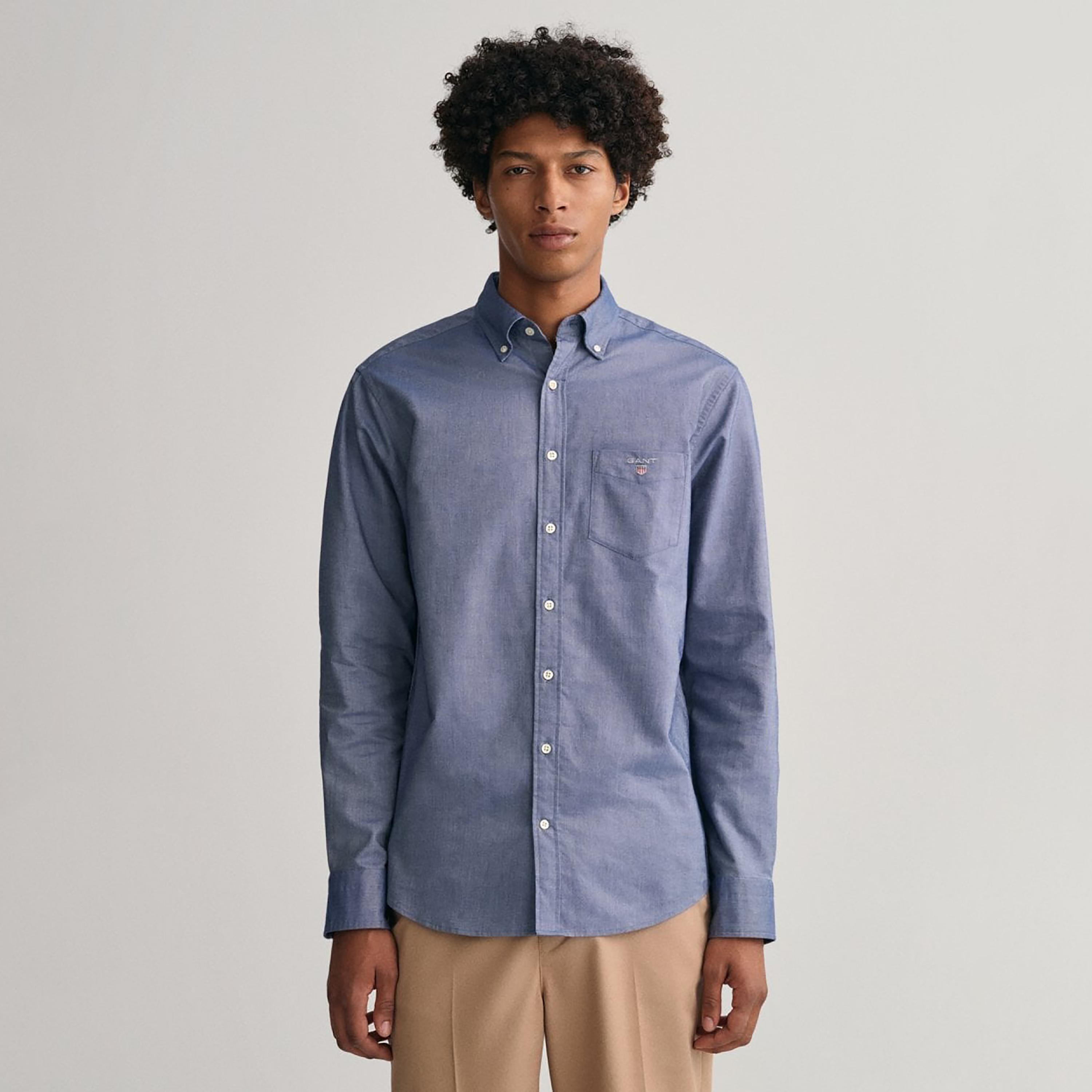Gant Logo Detail Button Down Collar Long Sleeves Shirt with Patch Pocket-men-clothing-shirts-image-1