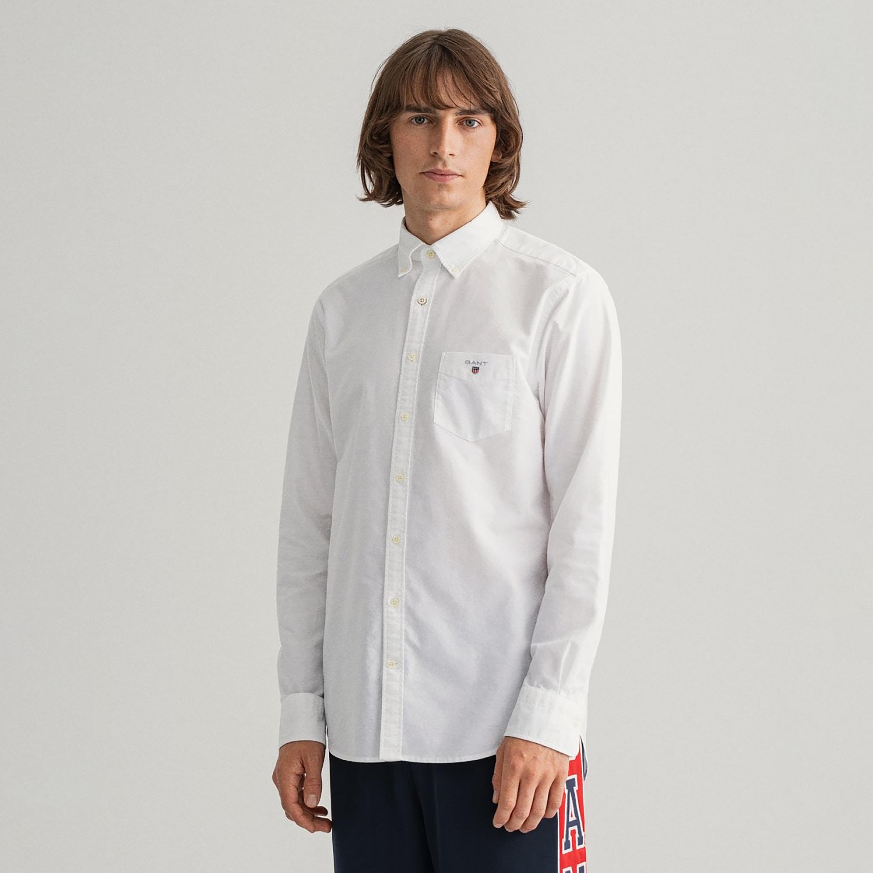 Gant Logo Detail Button Down Collar Long Sleeves Shirt with Patch Pocket-men-clothing-shirts-image-1