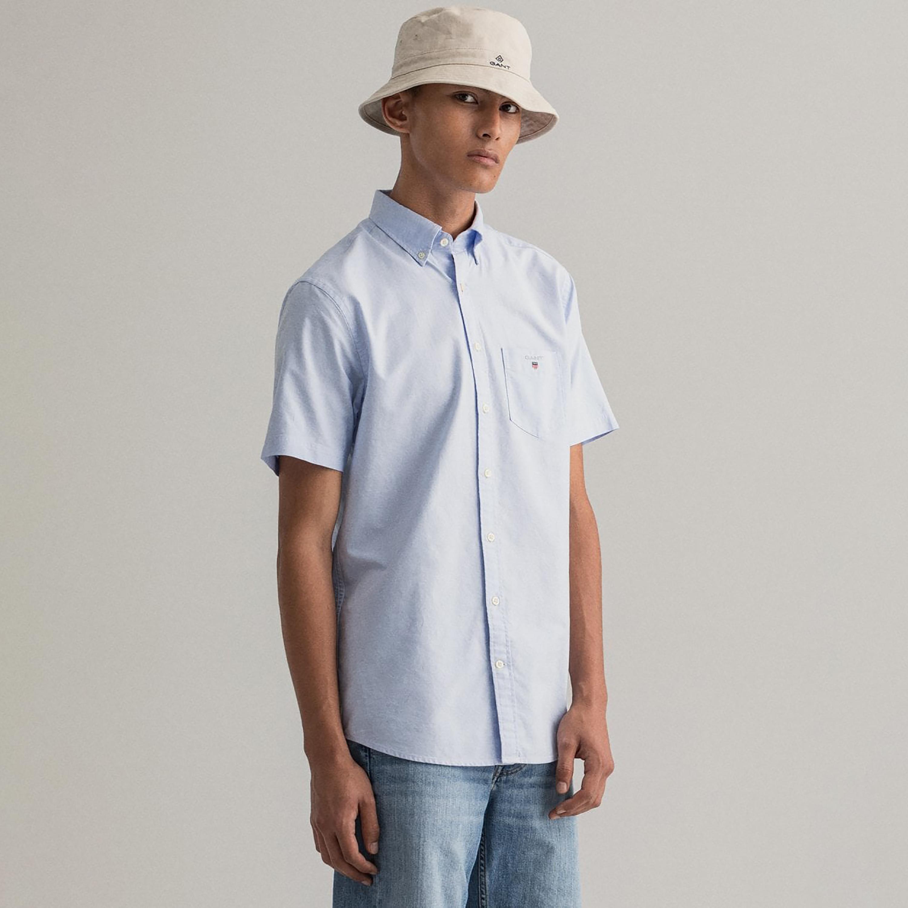 Gant Logo Detail Button Down Collar Short Sleeves Shirt with Patch Pocket-men-clothing-shirts-image-1