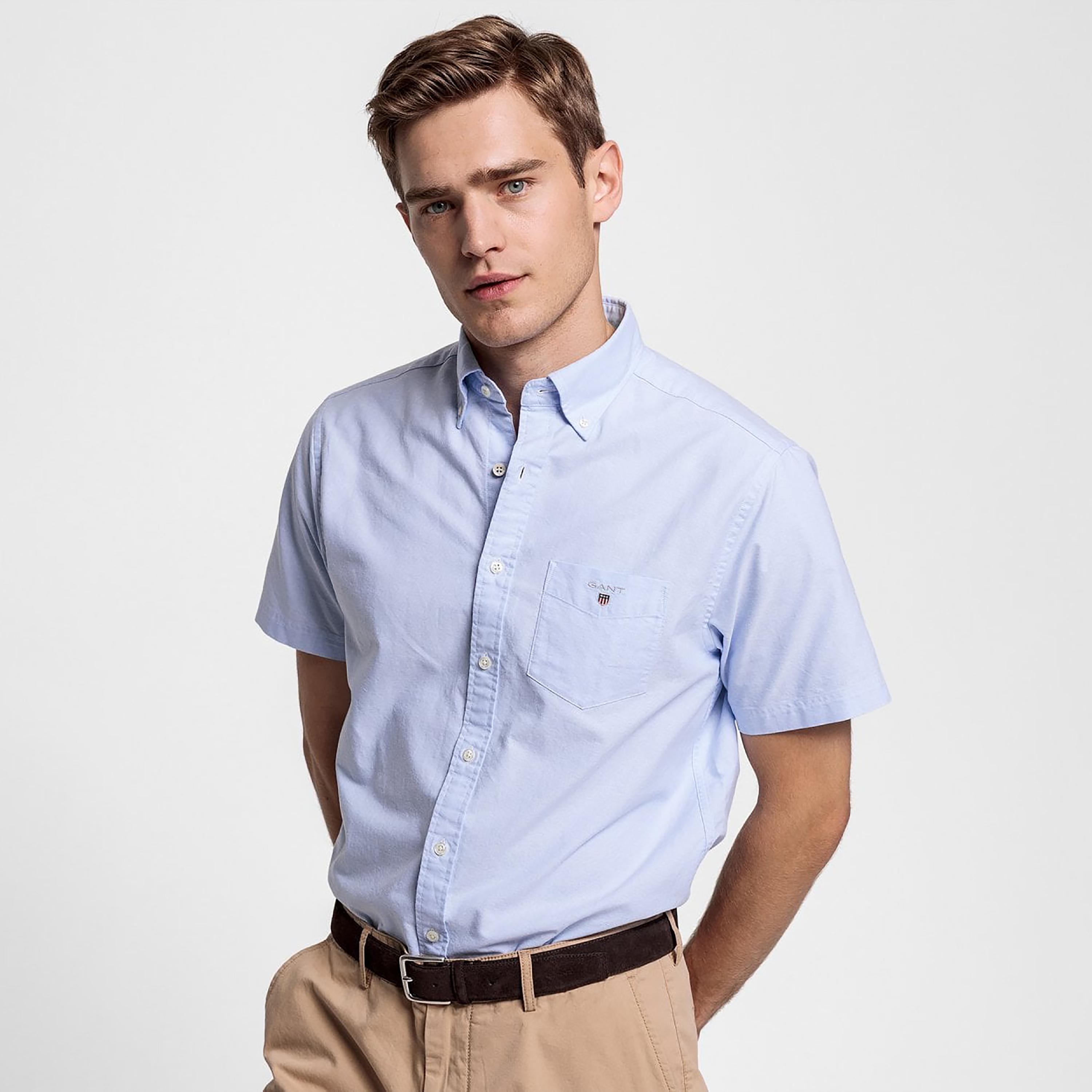 Gant Logo Detail Button Down Collar Short Sleeves Shirt with Patch Pocket-men-clothing-shirts-image-2