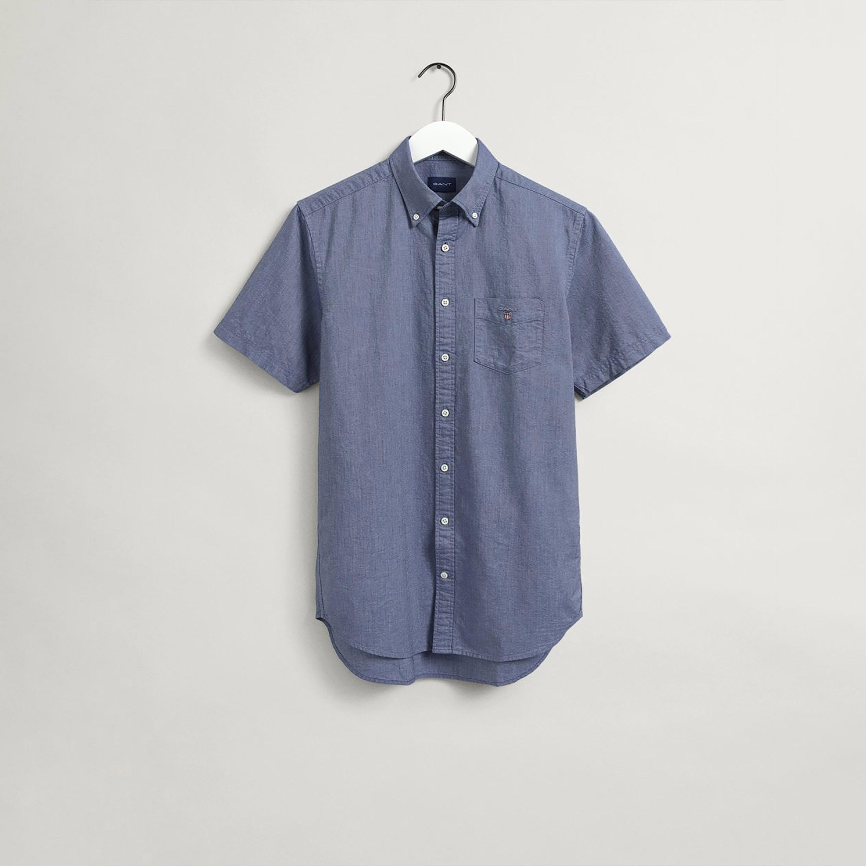قميص من جانت بأكمام قصيرة وياقة بأزرار سفلية وجيب رقعة-men-clothing-shirts-image-1