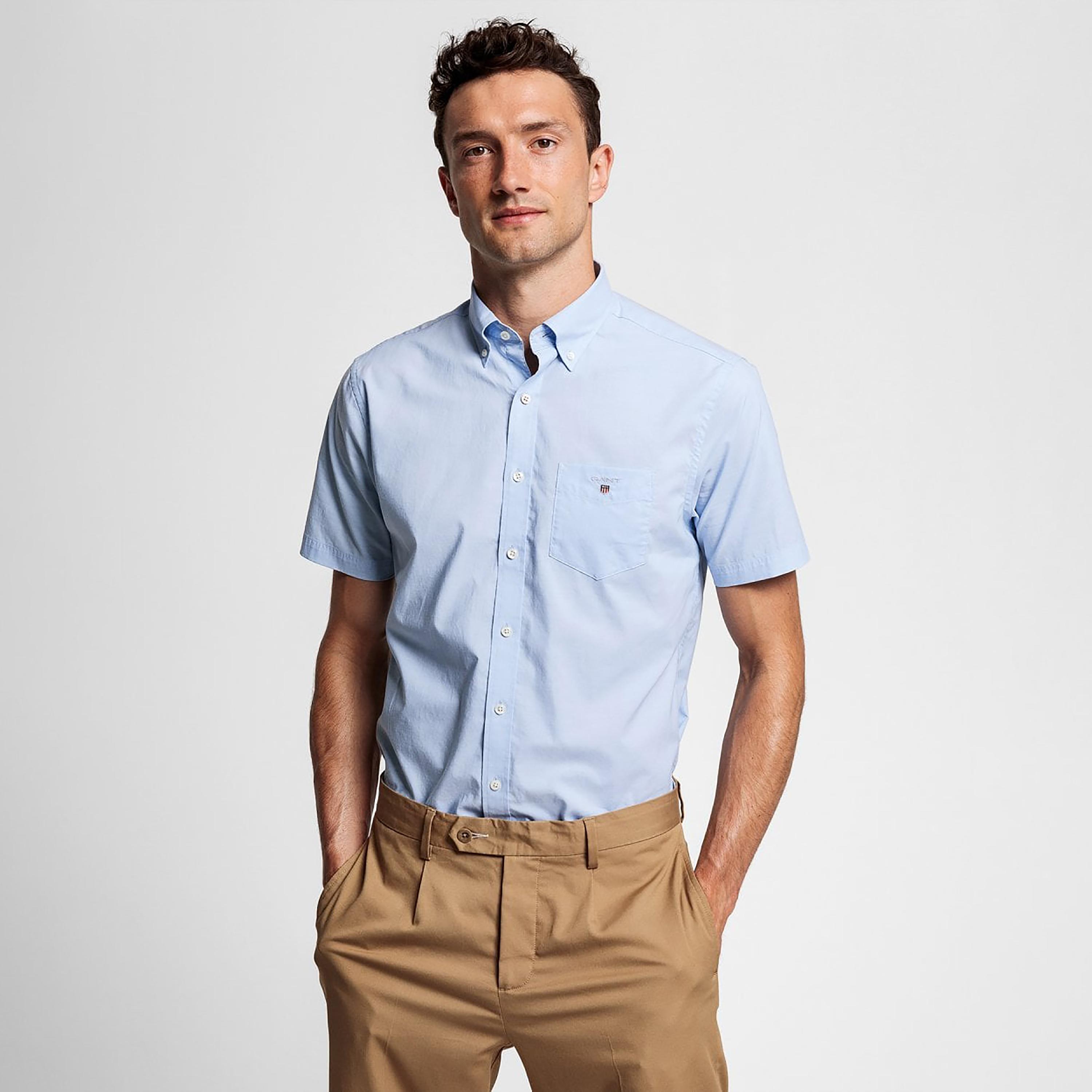 Gant Logo Detail Button Down Collar Short Sleeves Shirt with Patch Pocket-men-clothing-shirts-image-1