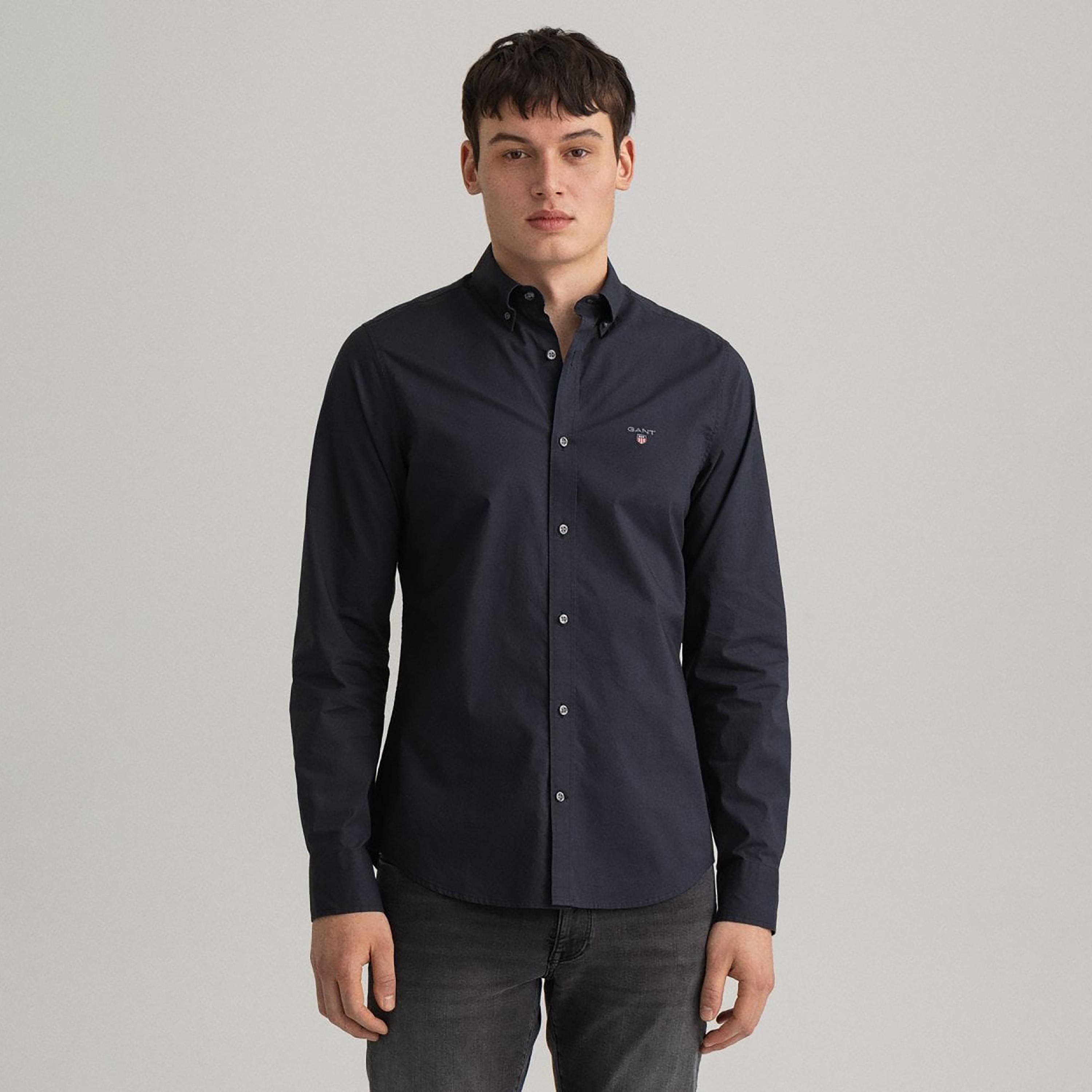 Gant Plain Slim Fit Long Sleeves Broadcloth Button-Down Collar Men's Shirt-men-clothing-shirts-image-1