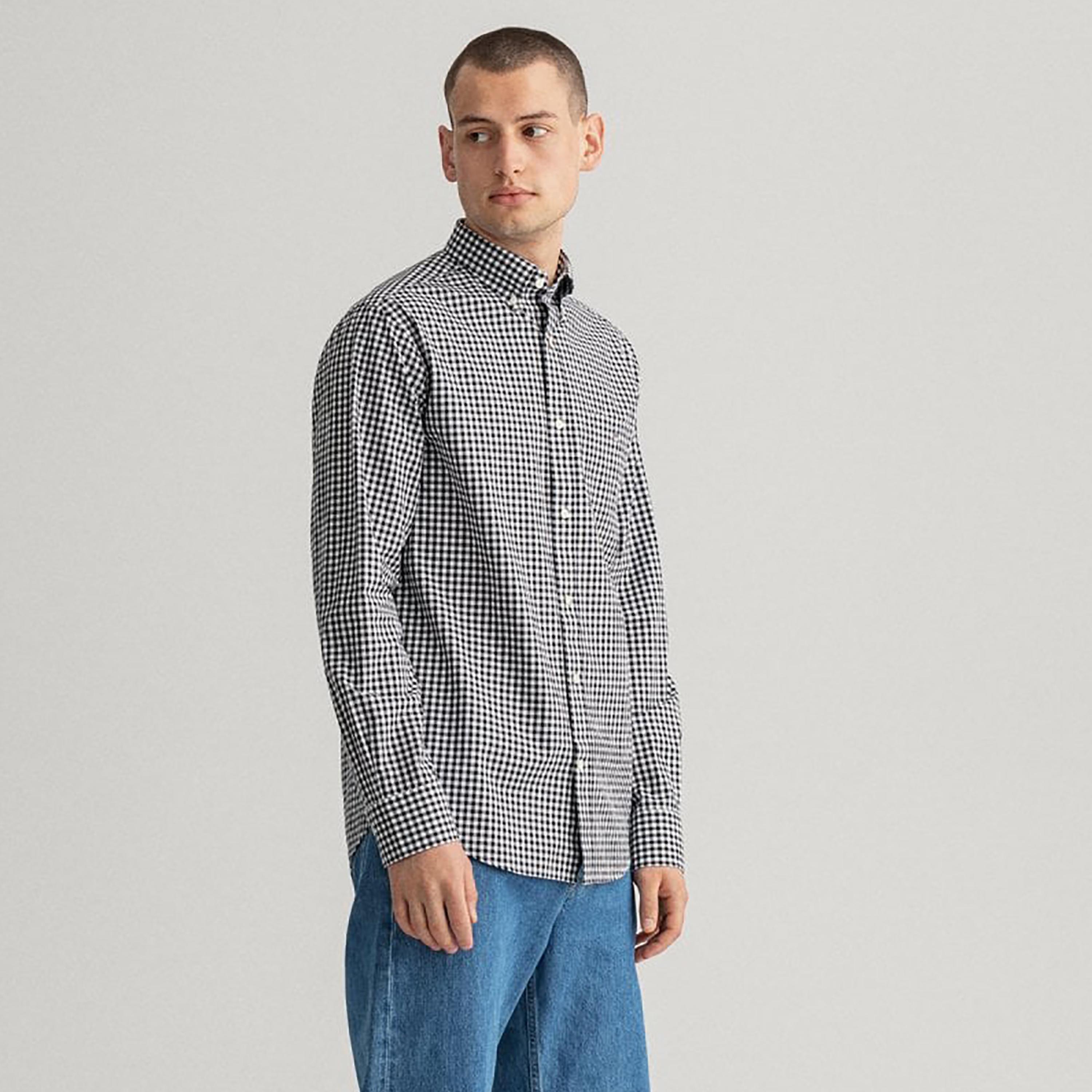 Gant Gingham Checked Button Down Collar Long Sleeves Shirt with Patch Pocket-men-clothing-shirts-image-1