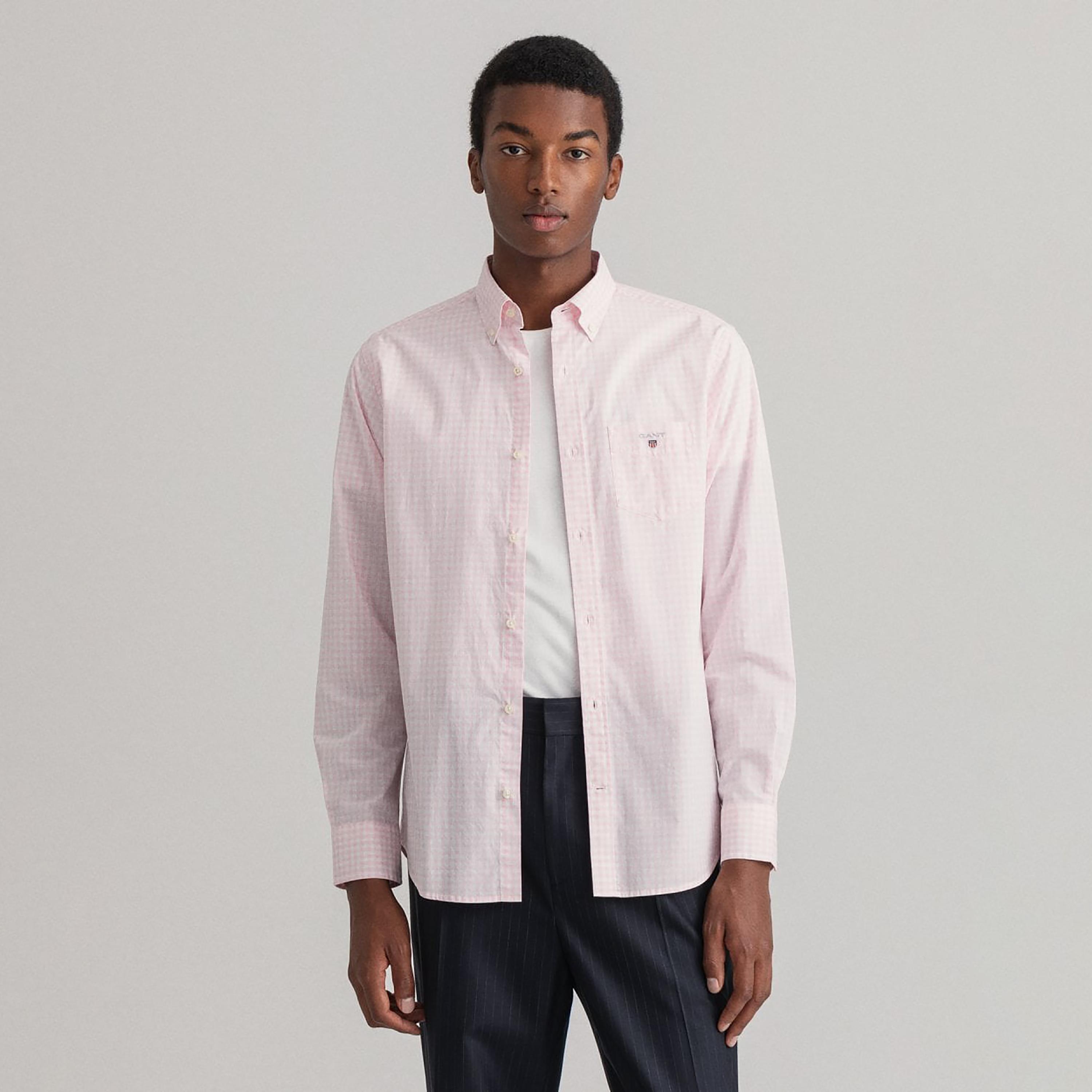 Gant Gingham Checked Button Down Collar Long Sleeves Shirt with Patch Pocket-men-clothing-shirts-image-1