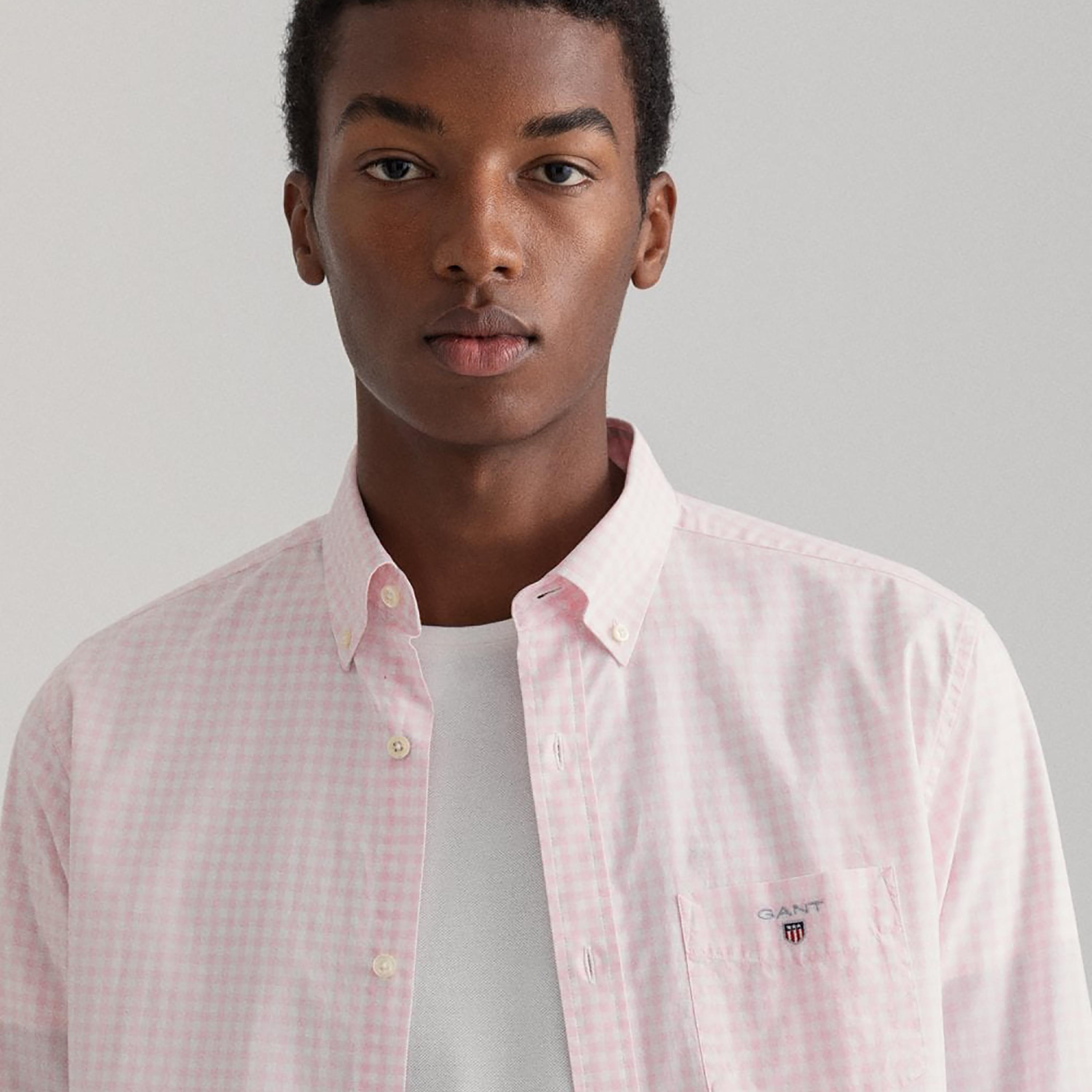 قميص من جانت بنقش مربعات من القماش القطني وأكمام طويلة وياقة بأزرار سفلية وجيب رقعة-men-clothing-shirts-image-2
