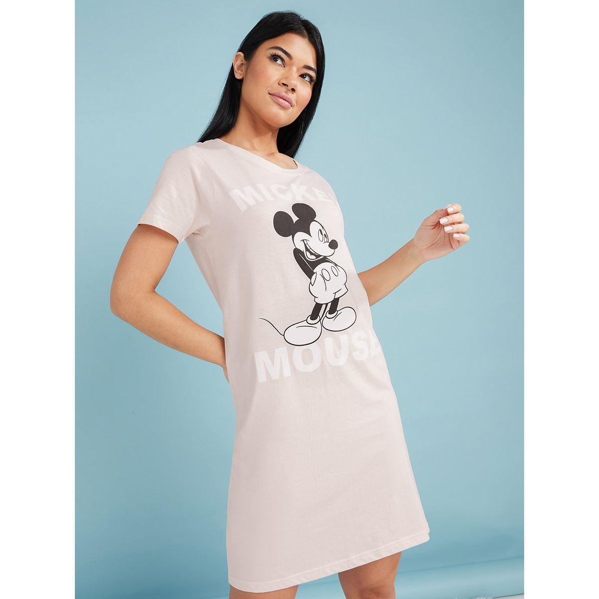 Styli Disney Mickey Mouse Print Cotton Sleep T-shirt Dress-women-clothing-nightwear-nighties-image-1