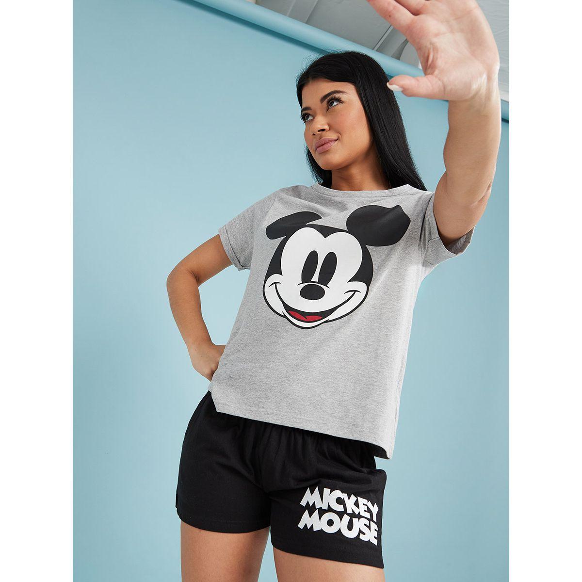 Styli Disney Mickey Mouse Print Cotton T-shirt and Shorts Set-women-clothing-nightwear-pyjamas-shortsets-image-1
