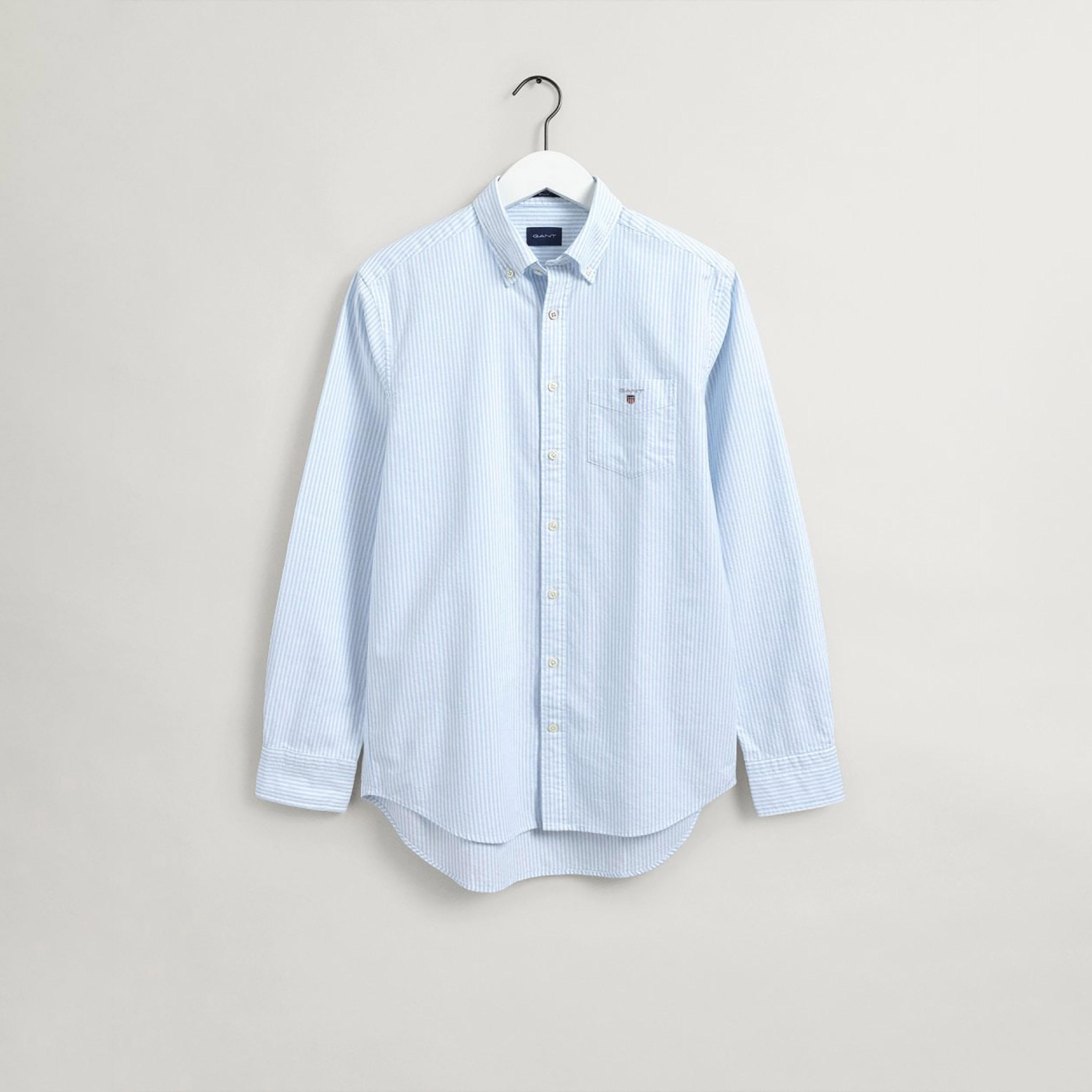قميص من جانت بانكر مخطط بأكمام طويلة وياقة بأزرار سفلية وجيب رقعة-men-clothing-shirts-image-1