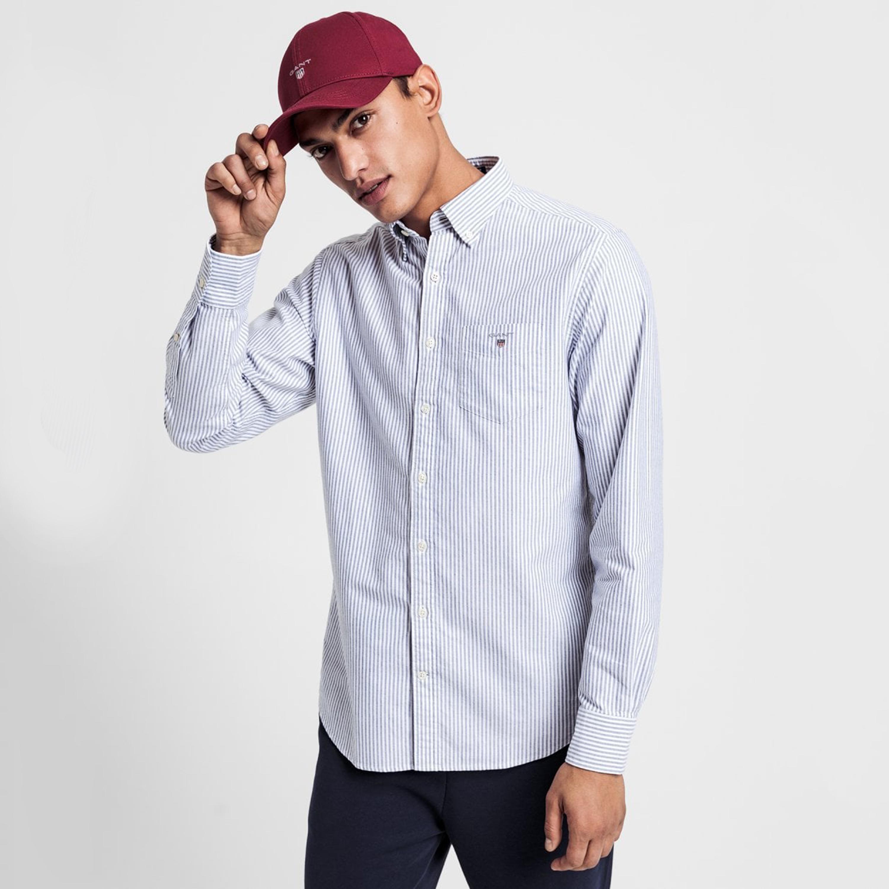 قميص رجالي بقصة عادية بياقة بأزرار سفلية مخططة وأكمام طويلة من جانت.-men-clothing-shirts-image-1