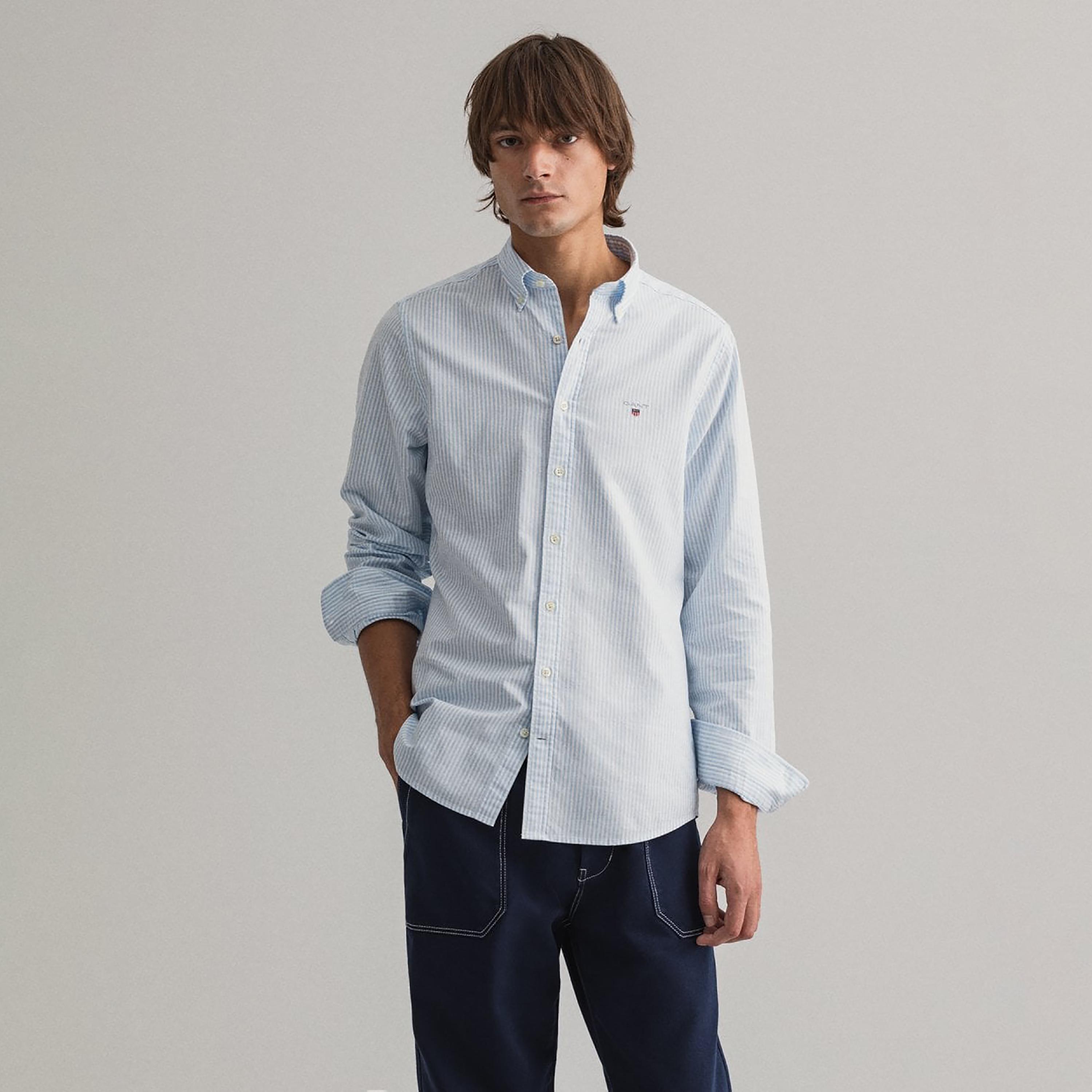 Gant Striped Slim Fit Long Sleeves Button-Down Collar Men's Shirt-men-clothing-shirts-image-1