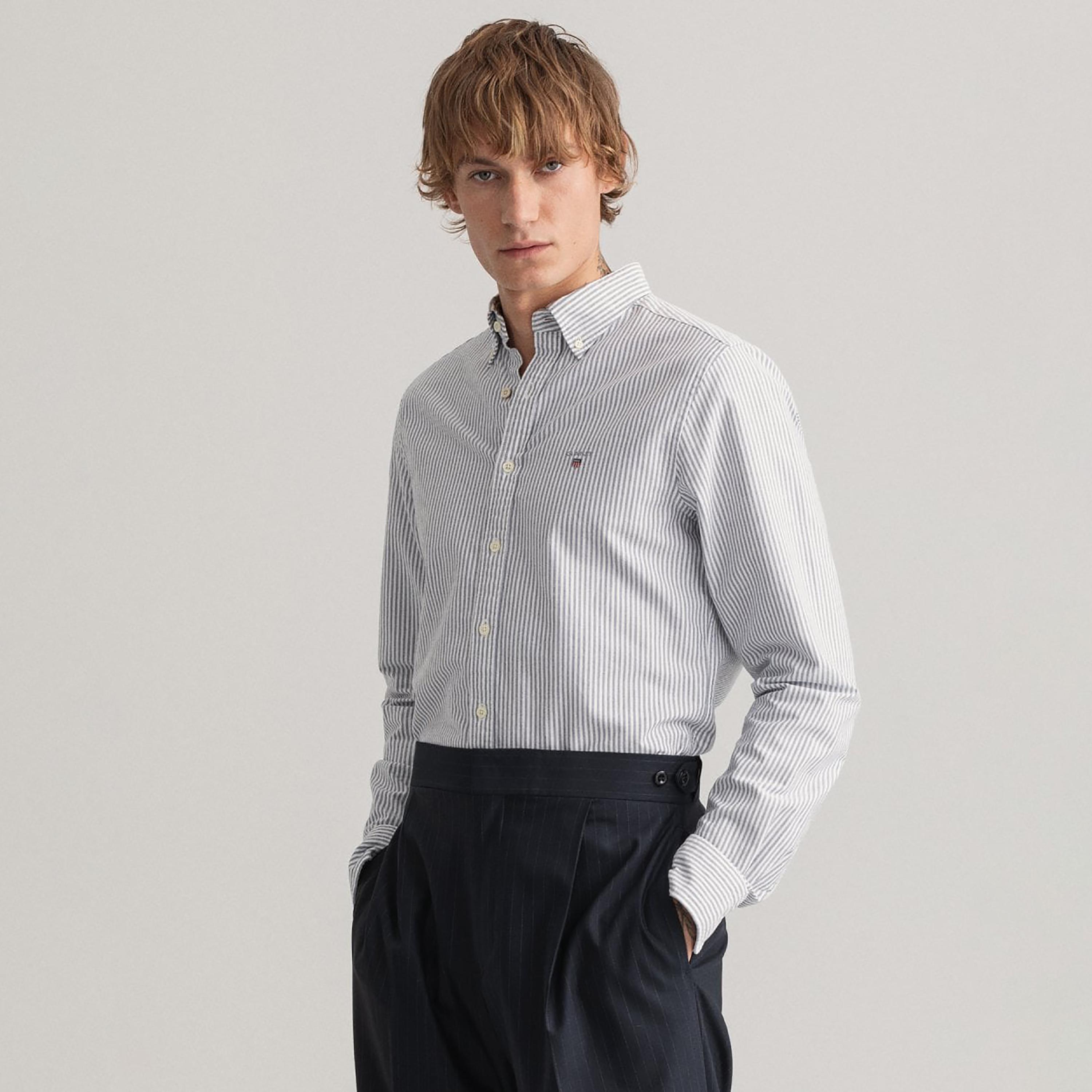 Gant Striped Slim Fit Long Sleeves Button-Down Collar Men's Shirt-men-clothing-shirts-image-1