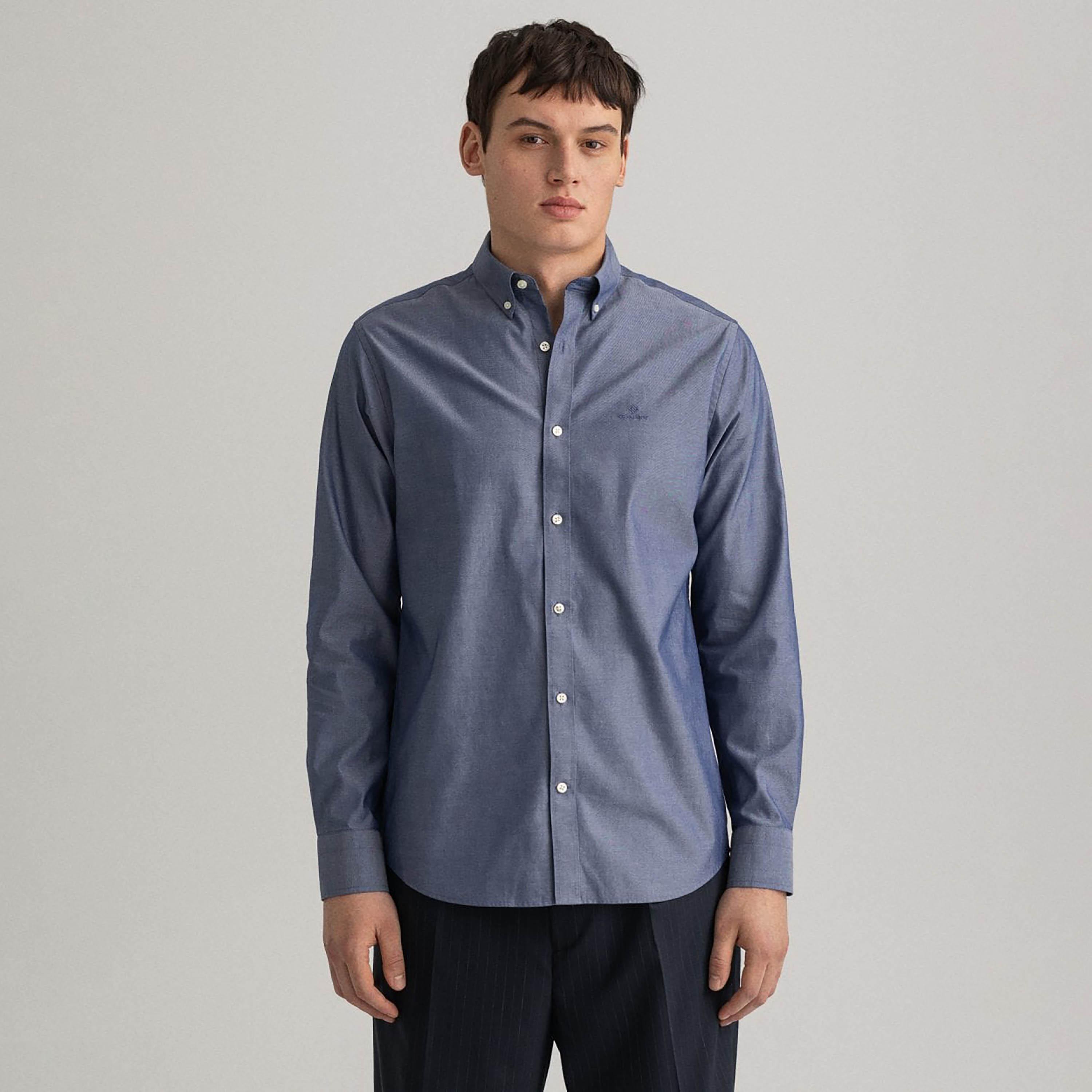 قميص الرجال بأكمام طويلة من نوع Gant العادي العادي بياقة طويلة وأكمام طويلة-men-clothing-shirts-image-5