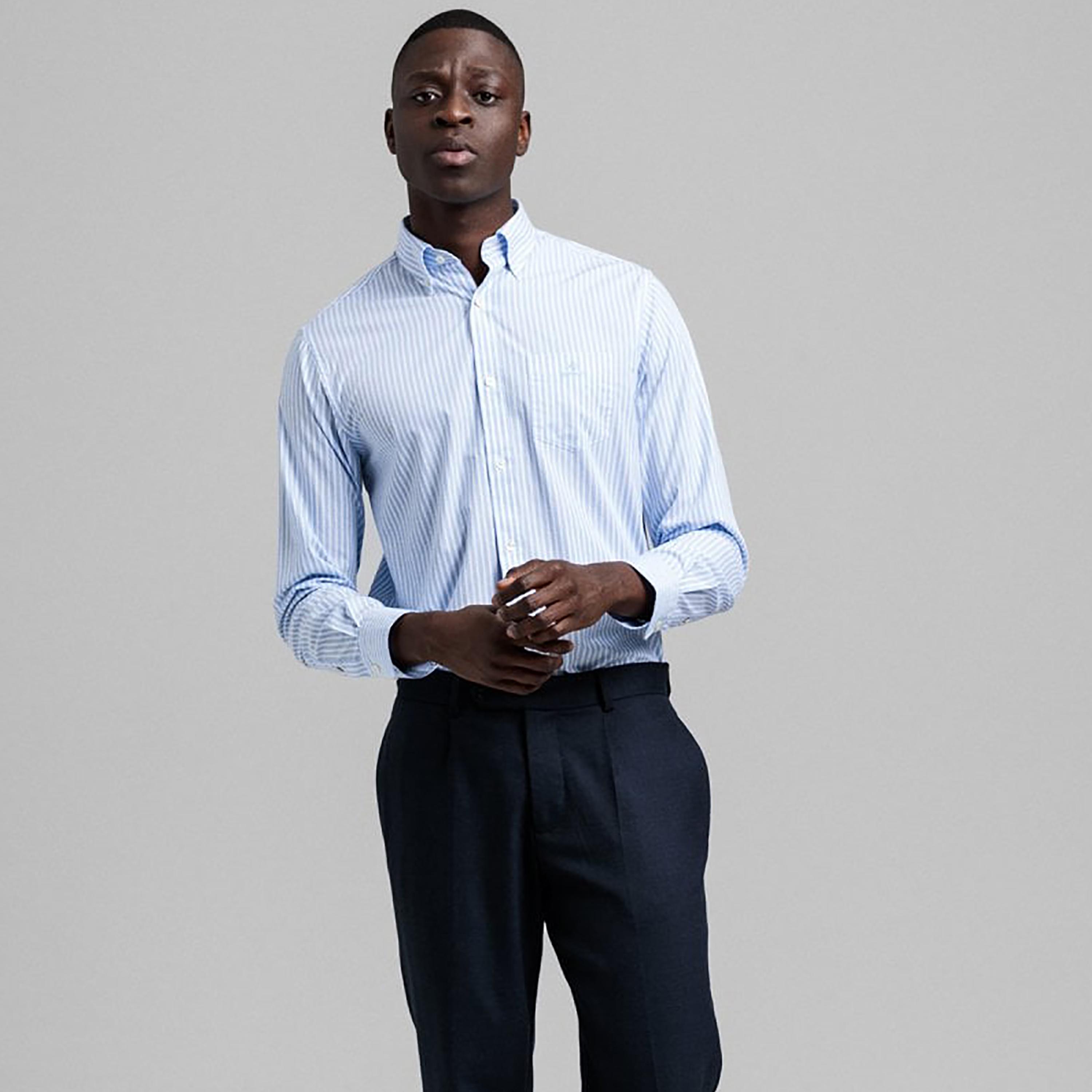 Gant Banker Striped Button Down Collar Long Sleeves Shirt with Patch Pocket-men-clothing-shirts-image-1