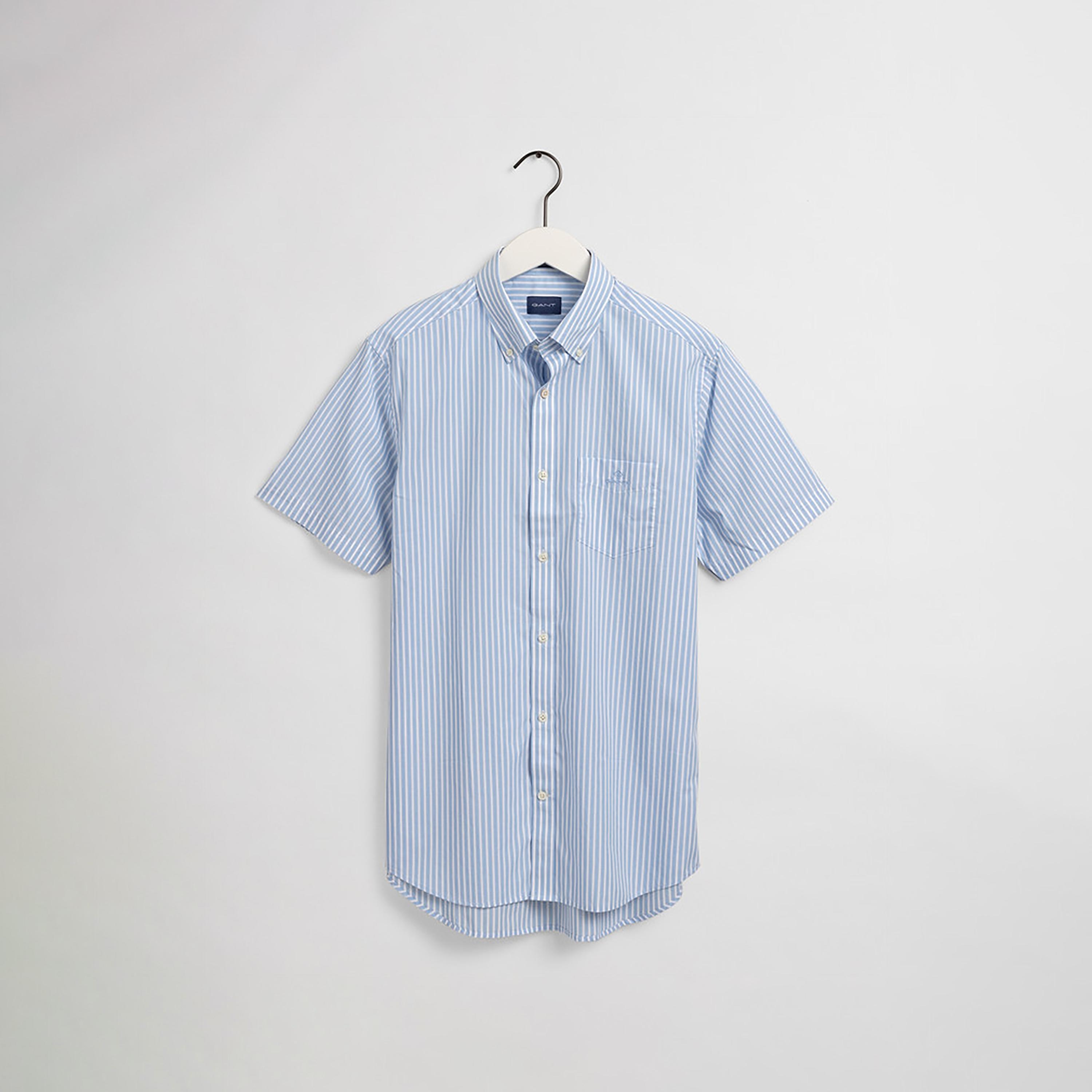 Gant Striped Button Down Collar Short Sleeves Shirt with Patch Pocket-men-clothing-shirts-image-1