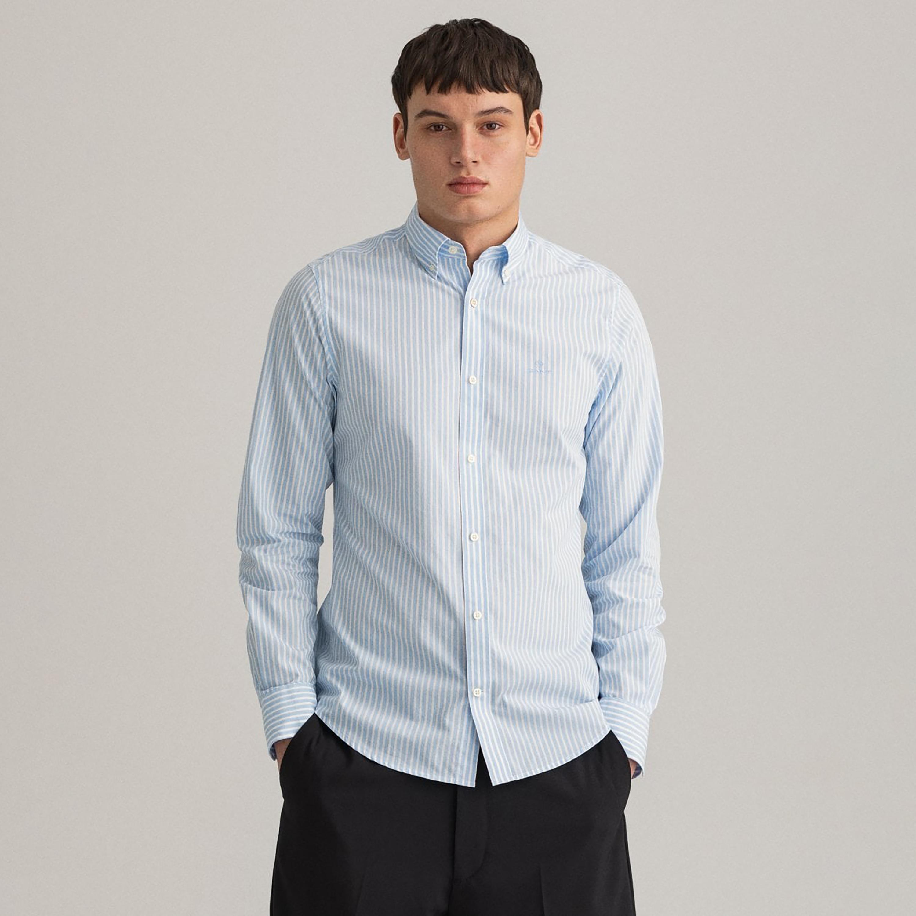 Gant Striped Button Down Collar Long Sleeves Shirt with Patch Pocket-men-clothing-shirts-image-1