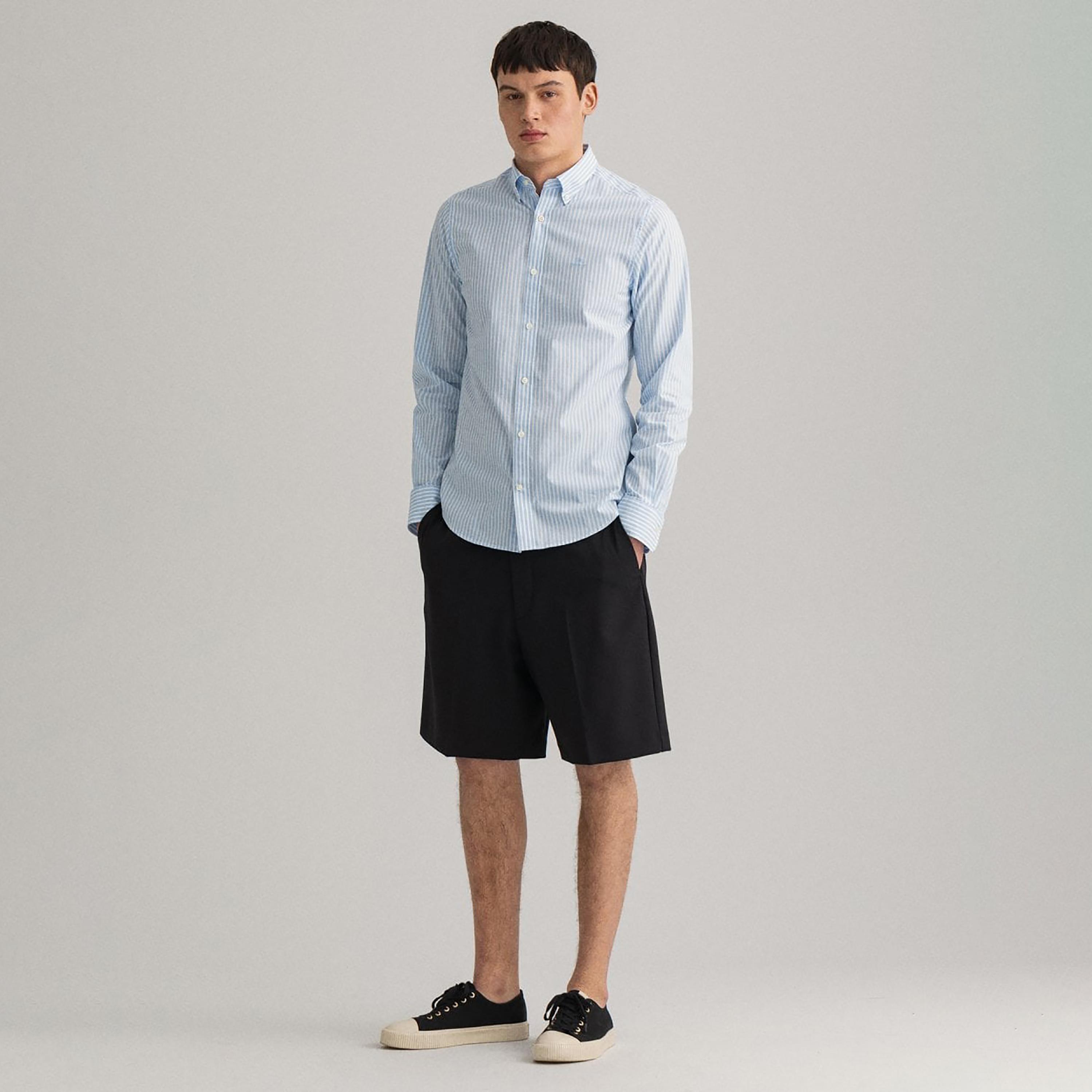 Gant Striped Button Down Collar Long Sleeves Shirt with Patch Pocket-men-clothing-shirts-image-2
