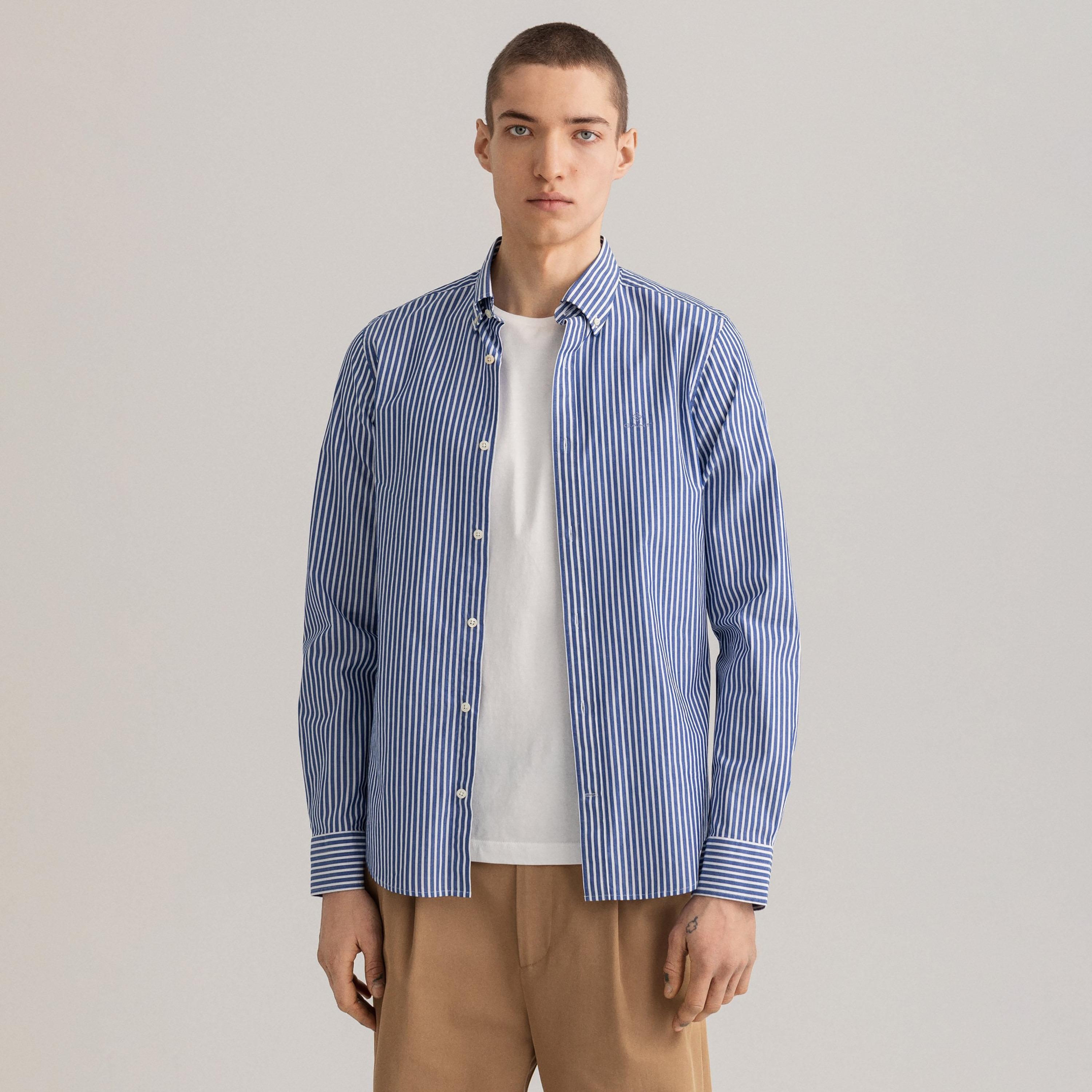 قميص من جانت مخطط بأكمام طويلة وياقة بأزرار سفلية وجيب رقعة-men-clothing-shirts-image-1