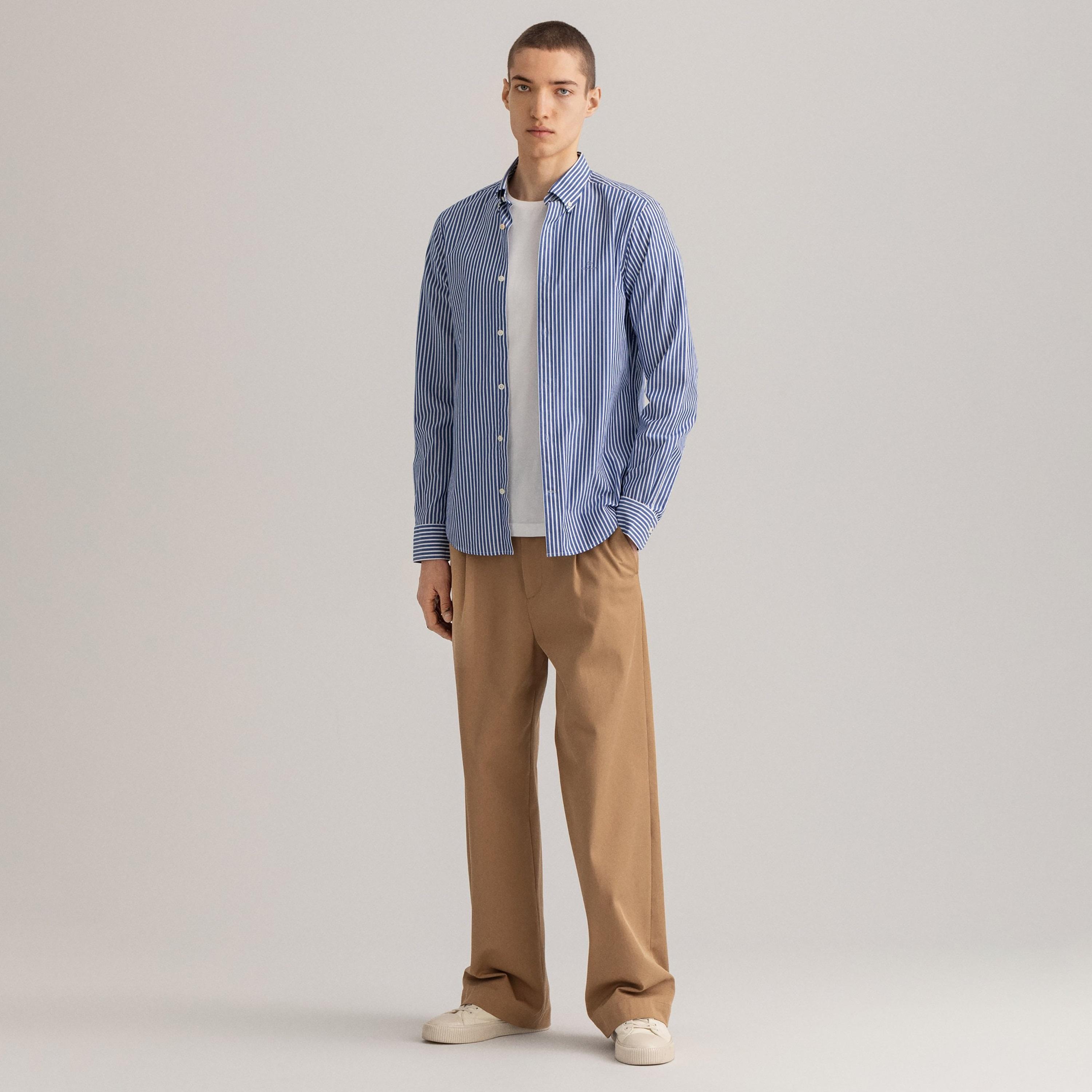Gant Striped Button Down Collar Long Sleeves Shirt with Patch Pocket-men-clothing-shirts-image-2