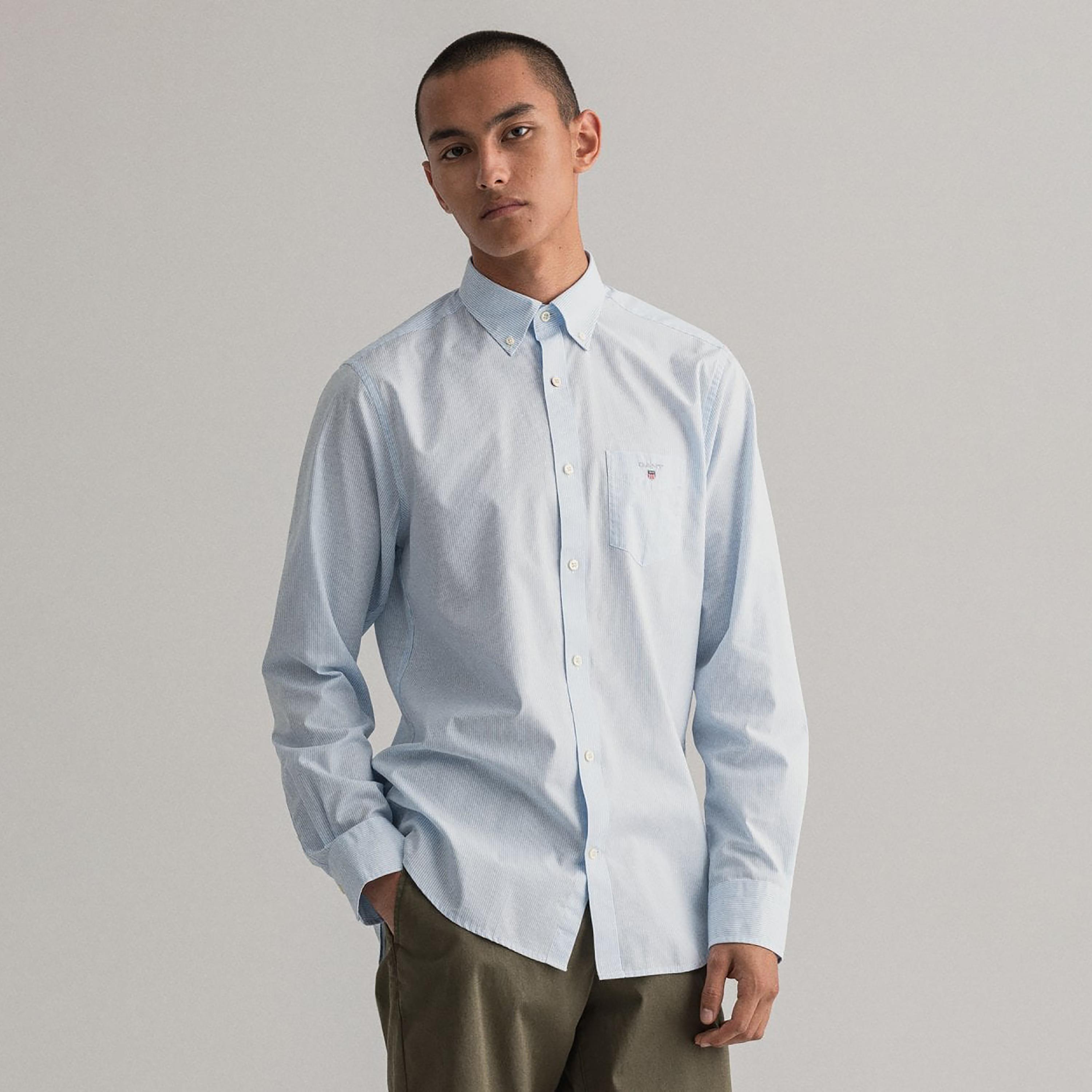 Gant Banker Striped Button Down Collar Long Sleeves Shirt with Patch Pocket-men-clothing-shirts-image-1