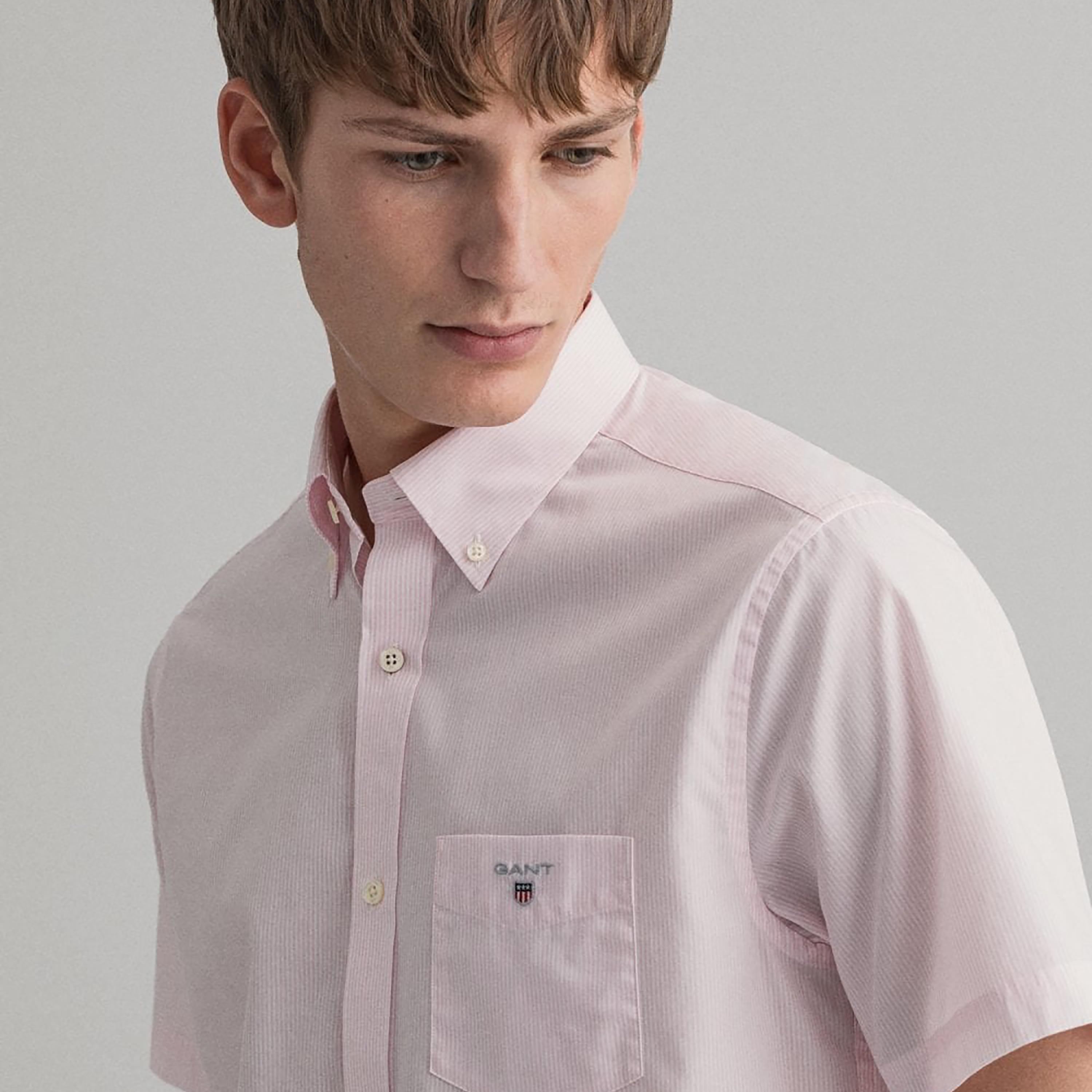 قميص من جانت بانكر مخطط بأكمام قصيرة وياقة بأزرار سفلية وجيب رقعة-men-clothing-shirts-image-3