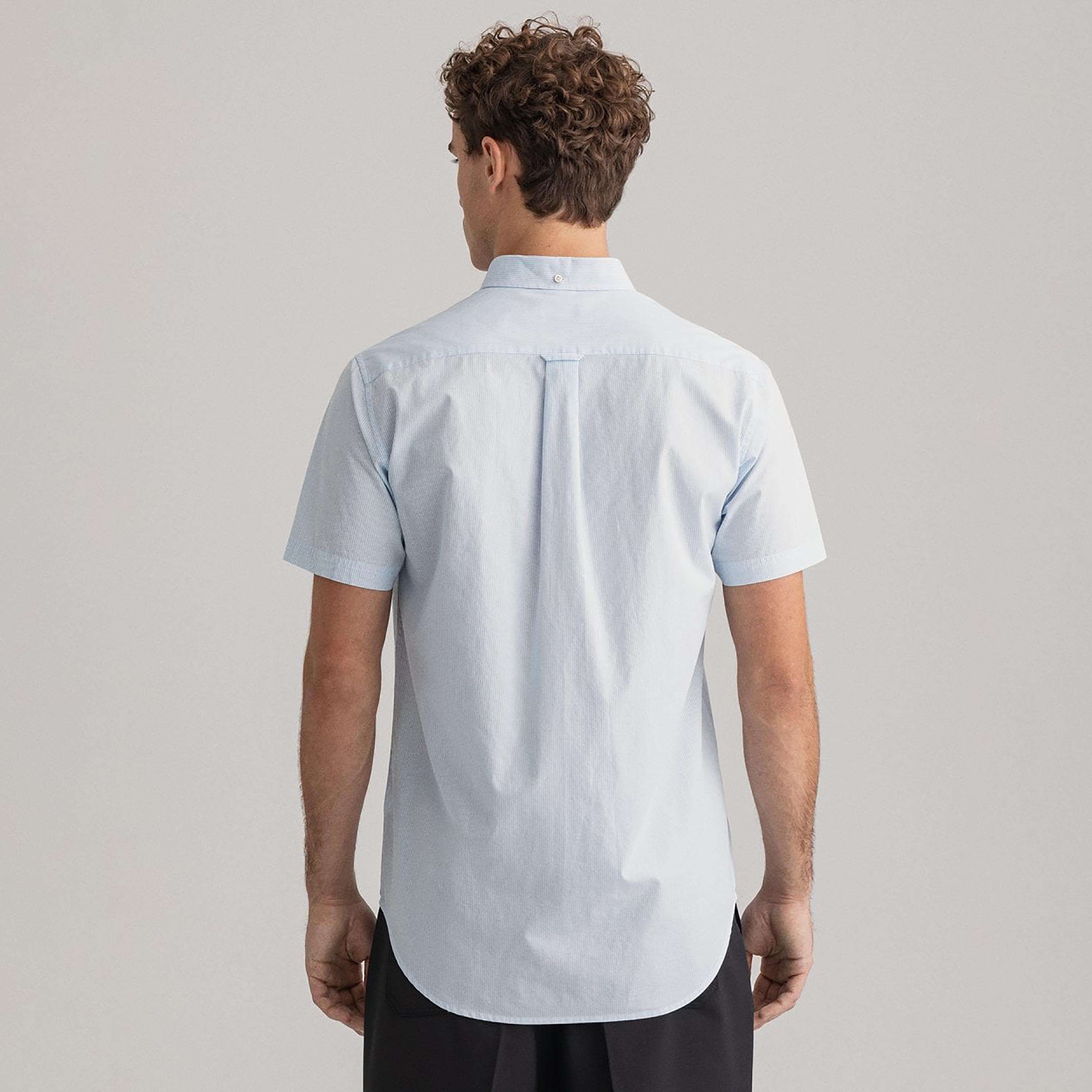 Gant Banker Striped Button Down Collar Short Sleeves Shirt with Patch Pocket-men-clothing-shirts-image-3