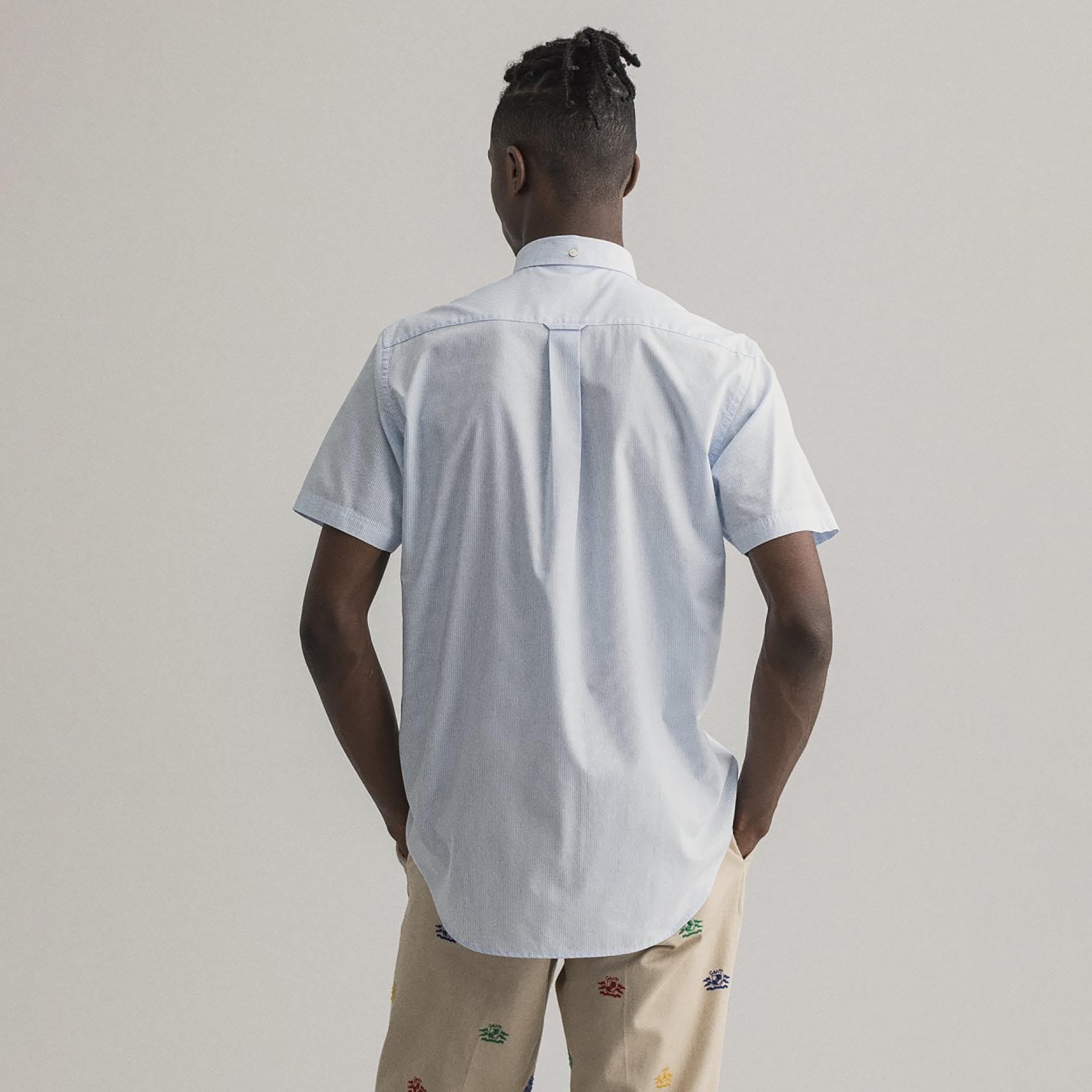 Gant Banker Striped Button Down Collar Short Sleeves Shirt with Patch Pocket-men-clothing-shirts-image-4
