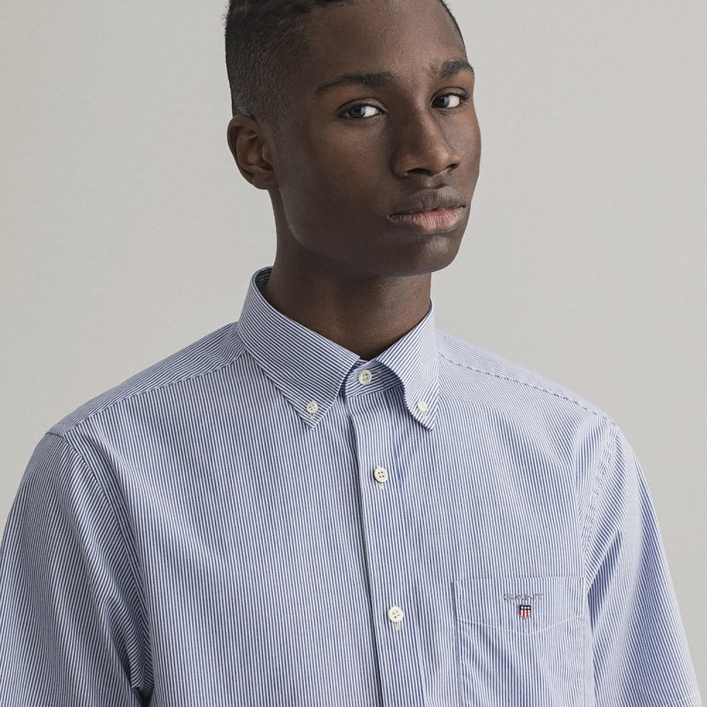 قميص من جانت بانكر مخطط بأكمام قصيرة وياقة بأزرار سفلية وجيب رقعة-men-clothing-shirts-image-3
