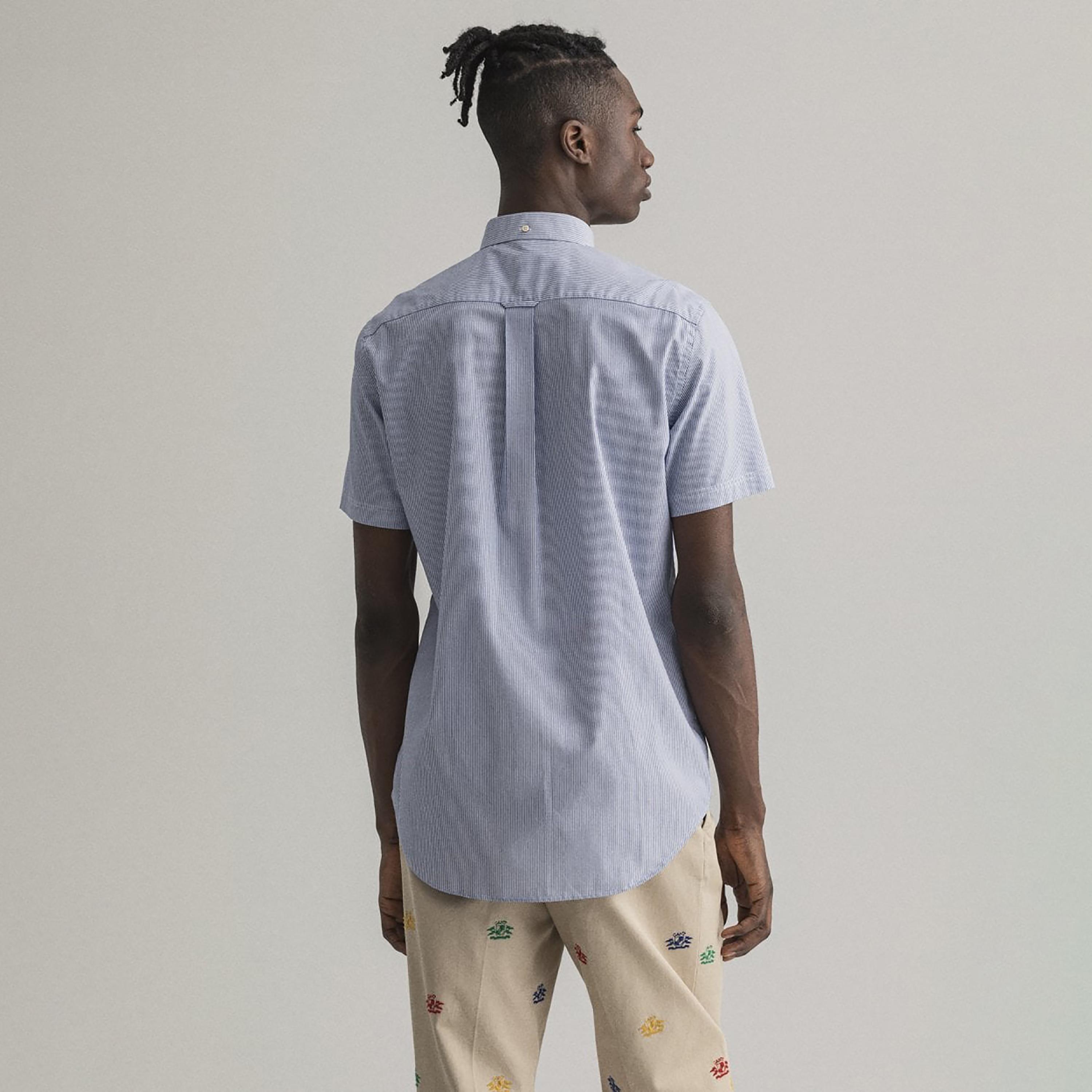 قميص من جانت بانكر مخطط بأكمام قصيرة وياقة بأزرار سفلية وجيب رقعة-men-clothing-shirts-image-5