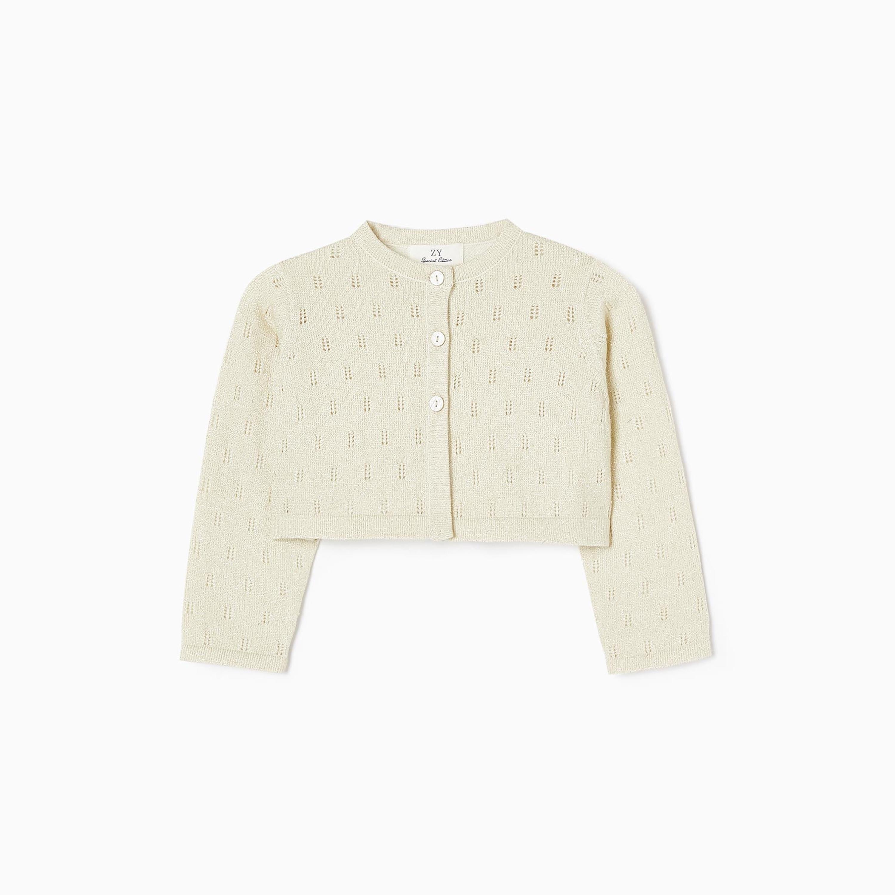 كارديجان بوليرو برقبة دائرية سادة من زيبي-baby-girls-clothing-jumpersandcardigans-image-1